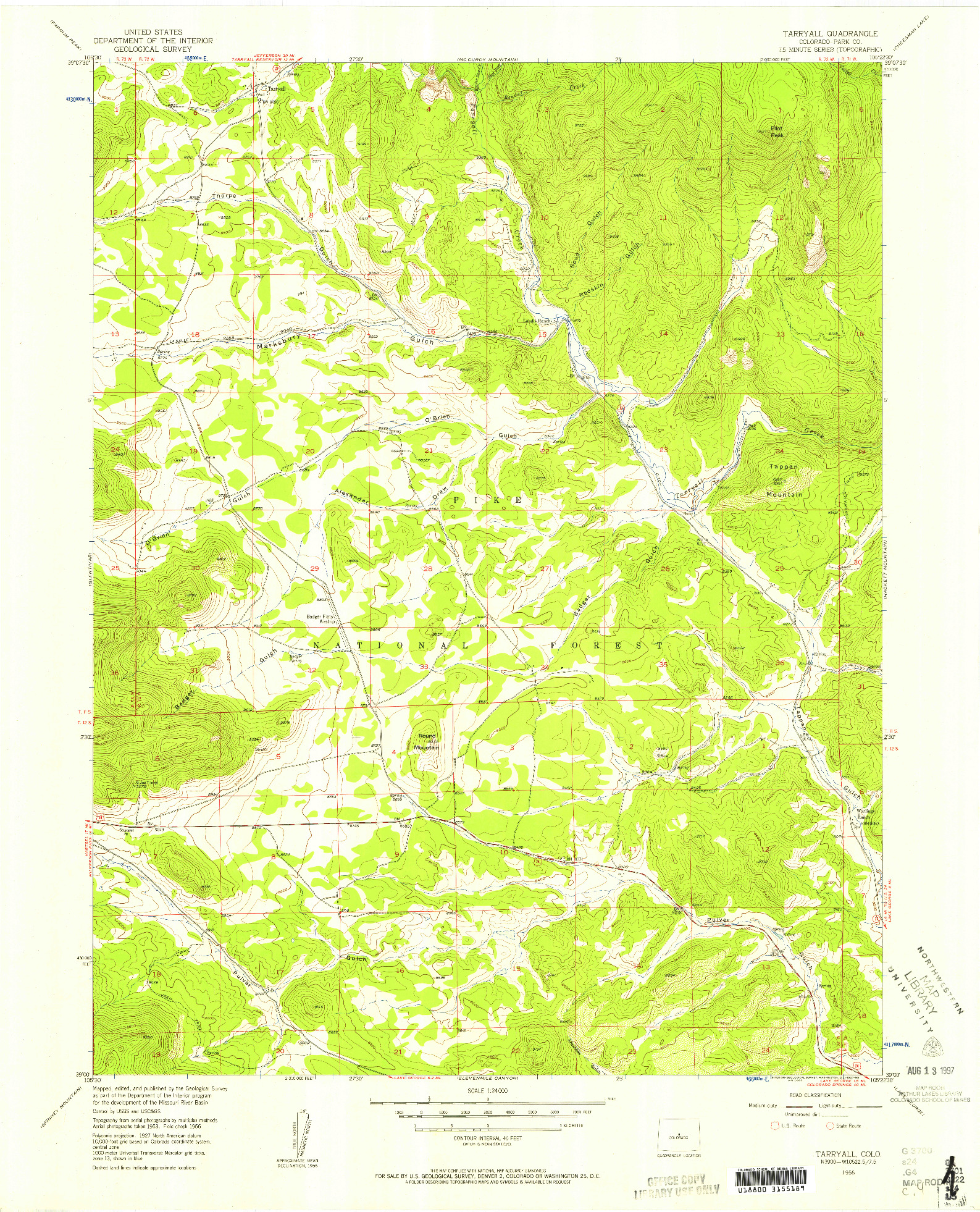 USGS 1:24000-SCALE QUADRANGLE FOR TARRYALL, CO 1956