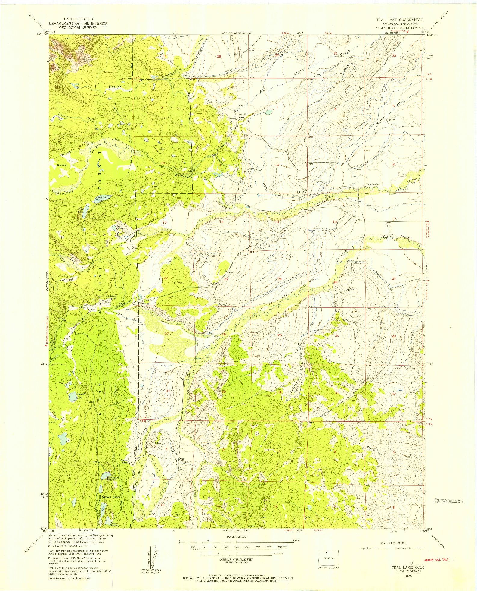 USGS 1:24000-SCALE QUADRANGLE FOR TEAL LAKE, CO 1955