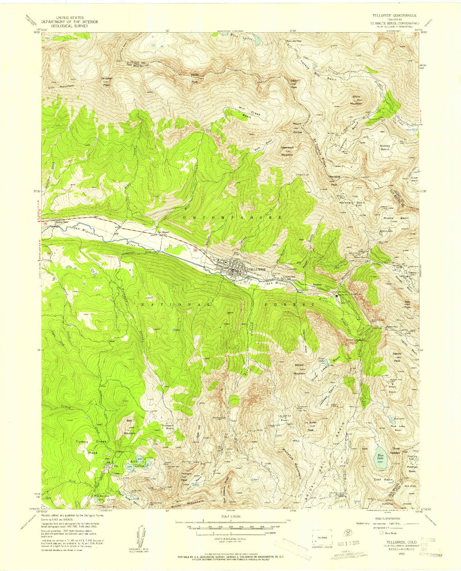 USGS 1:24000-SCALE QUADRANGLE FOR TELLURIDE, CO 1955