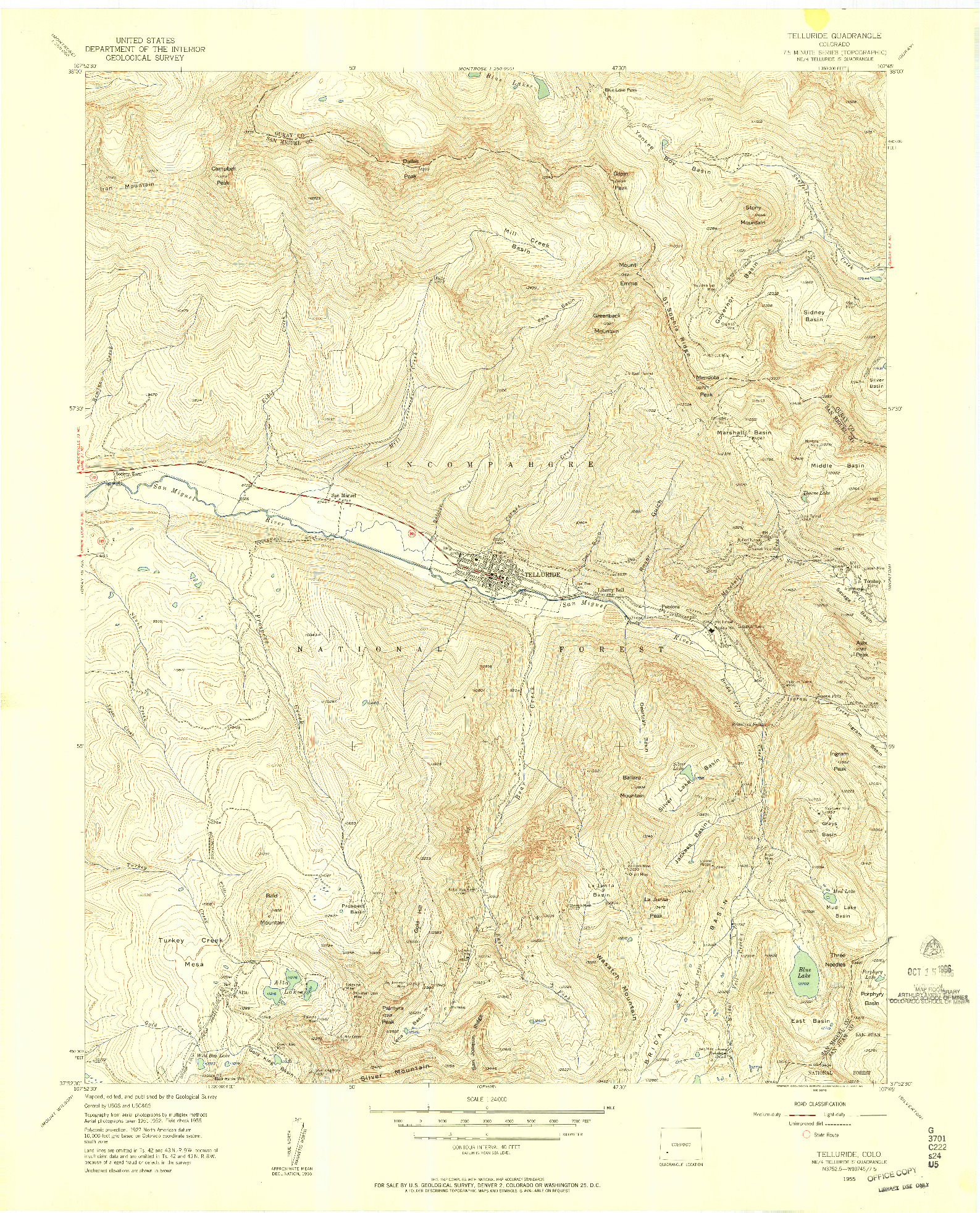 USGS 1:24000-SCALE QUADRANGLE FOR TELLURIDE, CO 1955