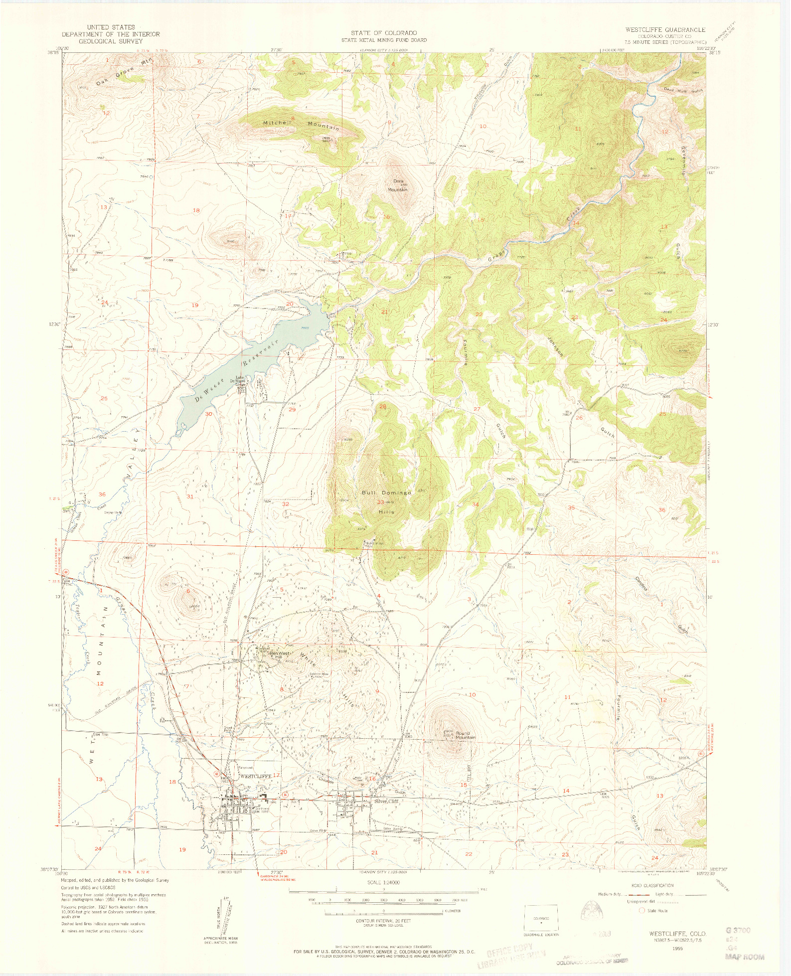 USGS 1:24000-SCALE QUADRANGLE FOR WESTCLIFFE, CO 1955