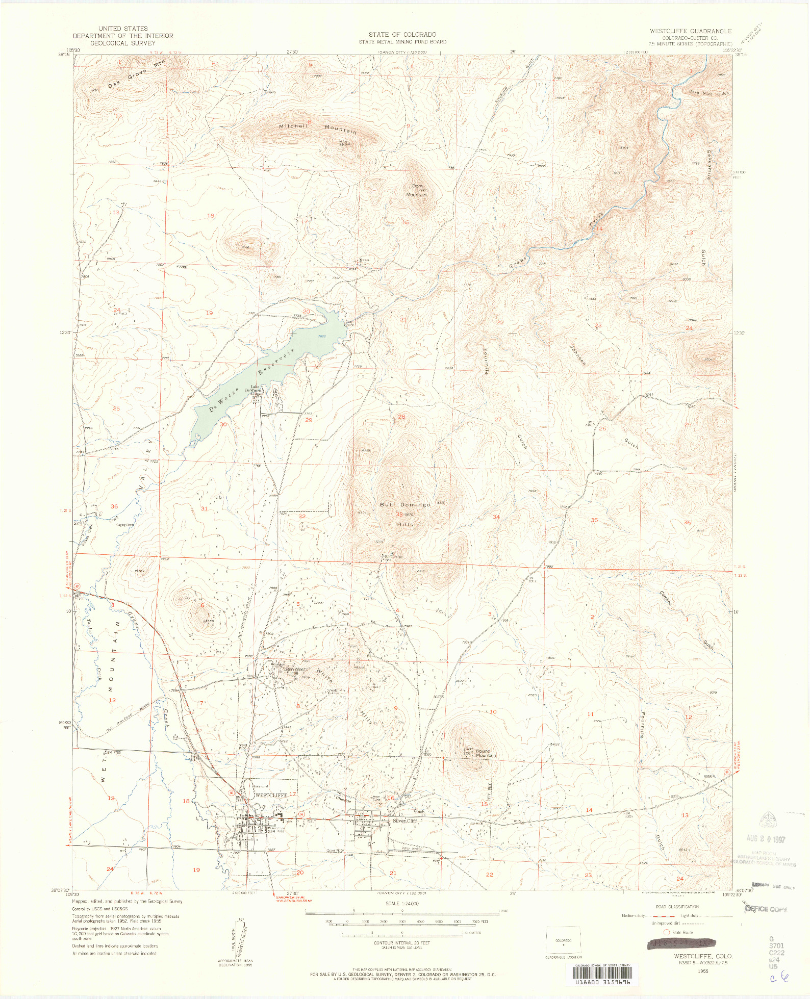 USGS 1:24000-SCALE QUADRANGLE FOR WESTCLIFFE, CO 1955