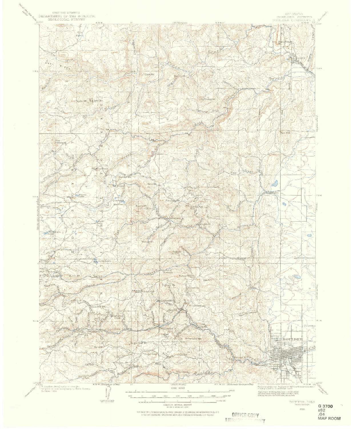 USGS 1:62500-SCALE QUADRANGLE FOR BOULDER, CO 1902