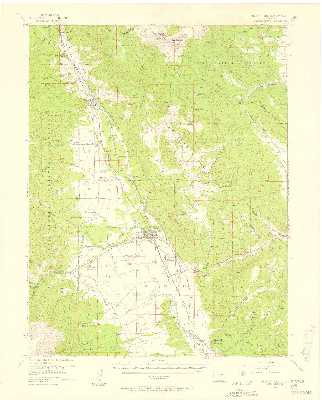 USGS 1:62500-SCALE QUADRANGLE FOR BUENA VISTA, CO 1955