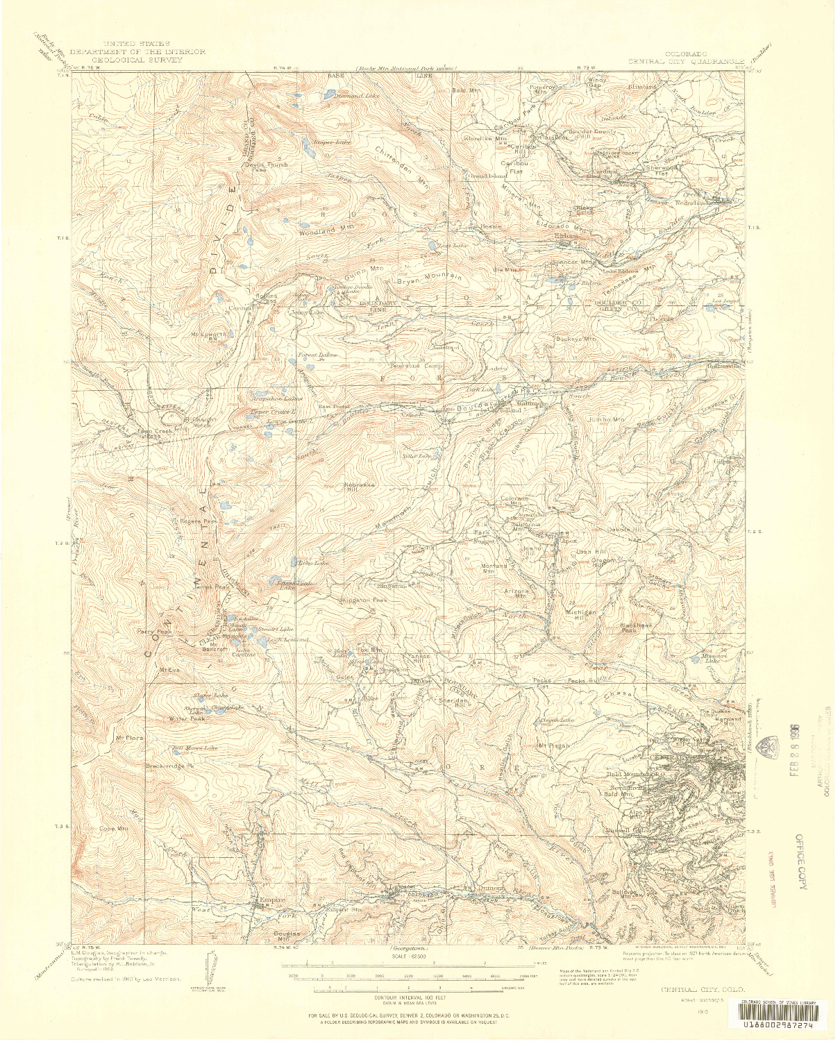 USGS 1:62500-SCALE QUADRANGLE FOR CENTRAL CITY, CO 1910