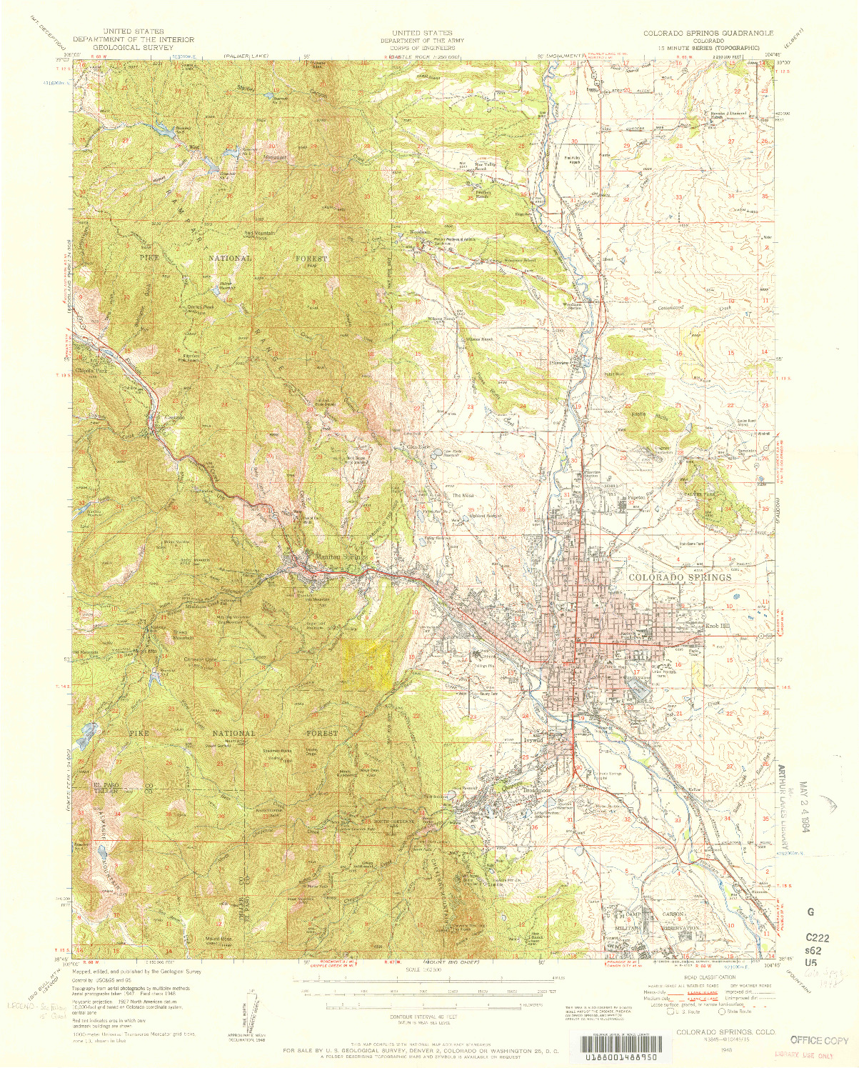 USGS 1:62500-SCALE QUADRANGLE FOR COLORADO SPRINGS, CO 1948