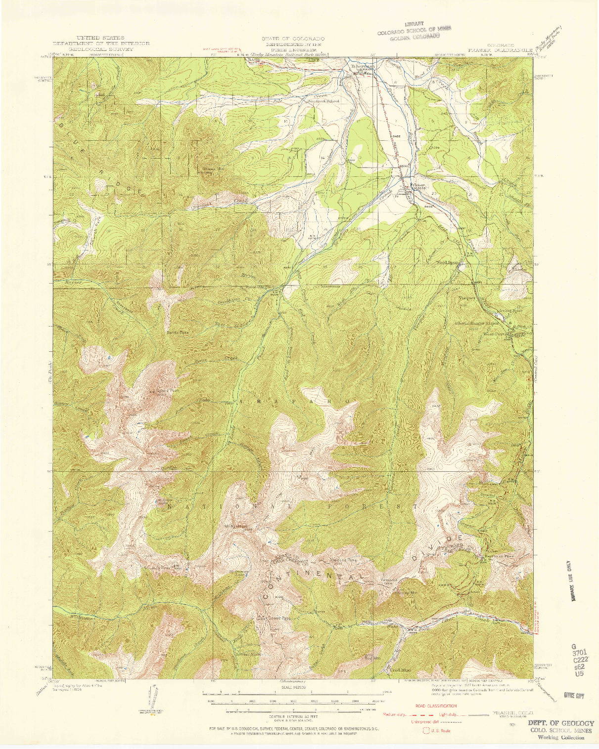 USGS 1:62500-SCALE QUADRANGLE FOR FRASER, CO 1924