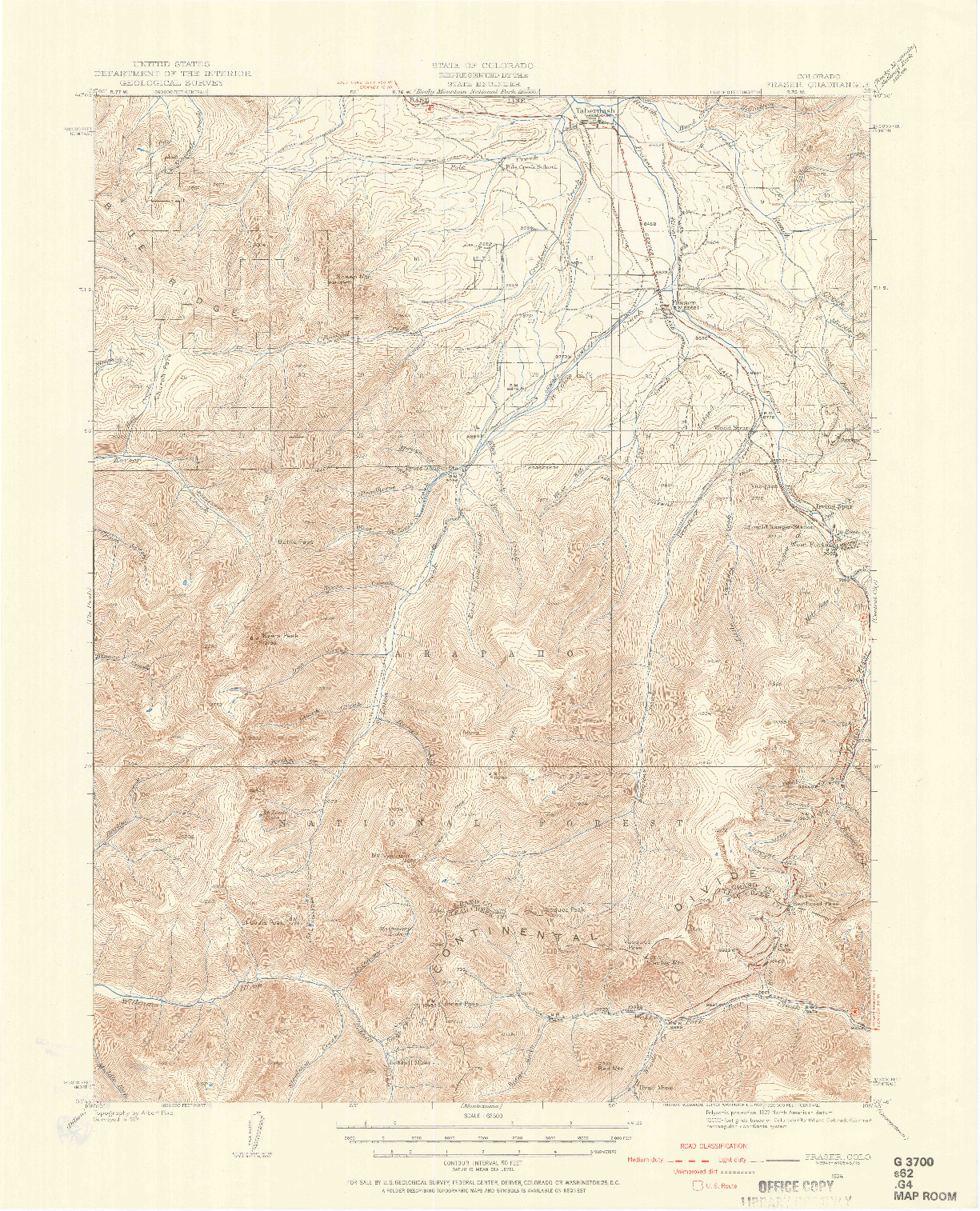 USGS 1:62500-SCALE QUADRANGLE FOR FRASER, CO 1924