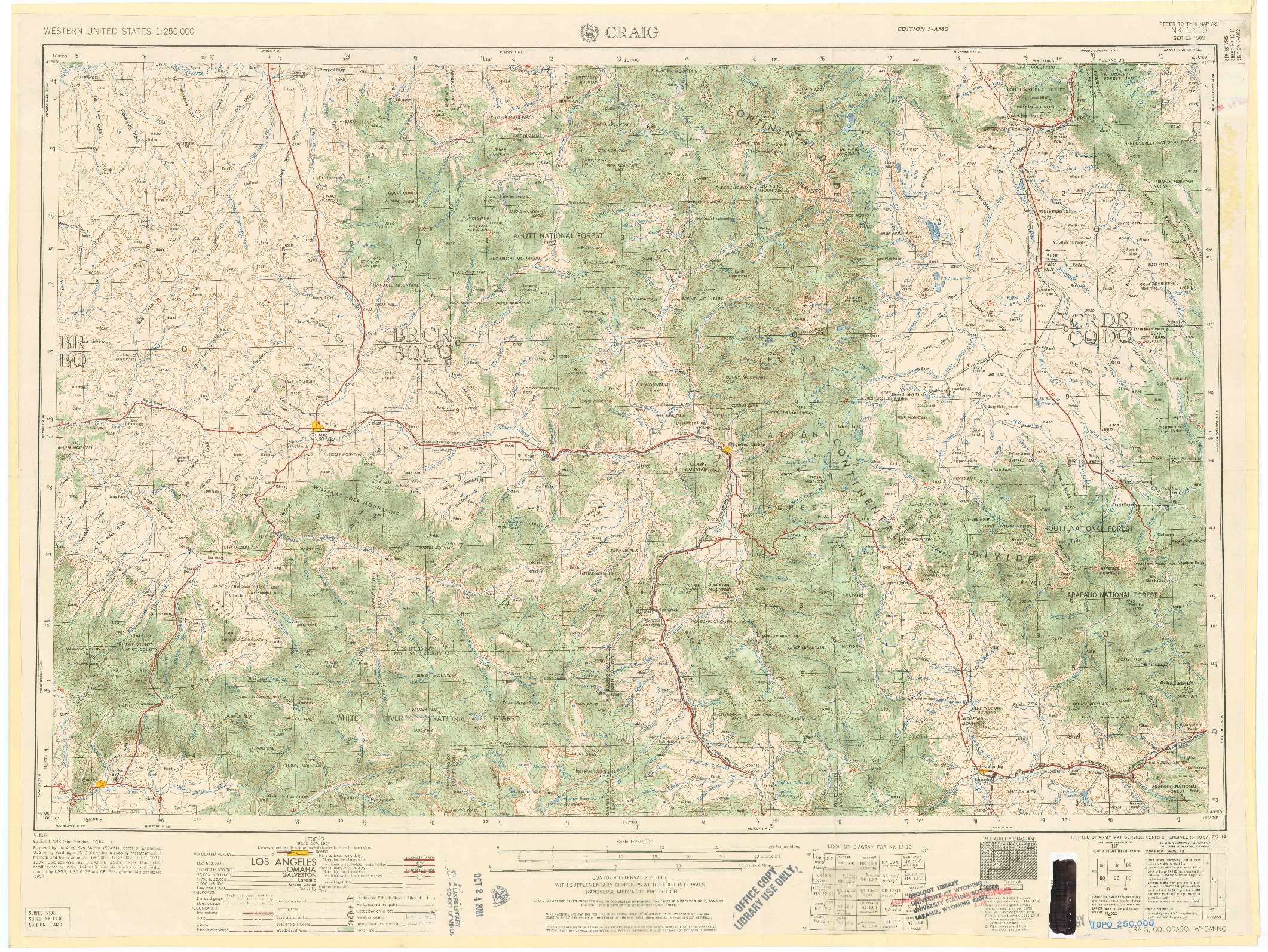 USGS 1:250000-SCALE QUADRANGLE FOR CRAIG, CO 1957