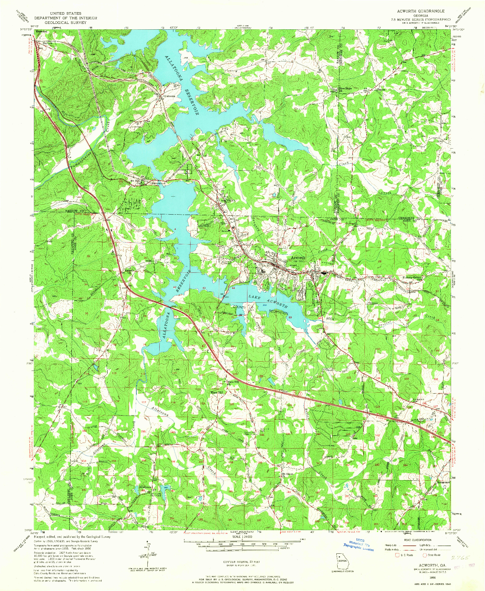 USGS 1:24000-SCALE QUADRANGLE FOR ACWORTH, GA 1956