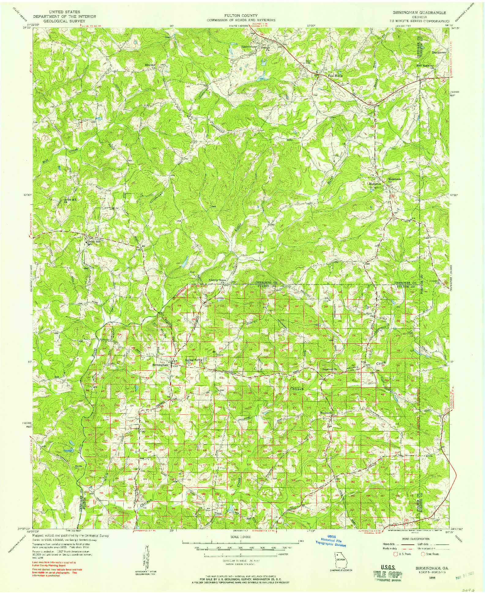 USGS 1:24000-SCALE QUADRANGLE FOR BIRMINGHAM, GA 1956