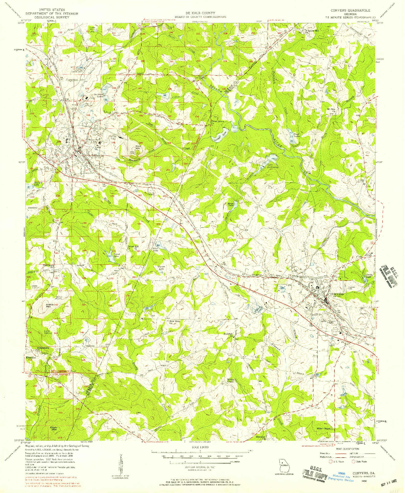 USGS 1:24000-SCALE QUADRANGLE FOR CONYERS, GA 1956