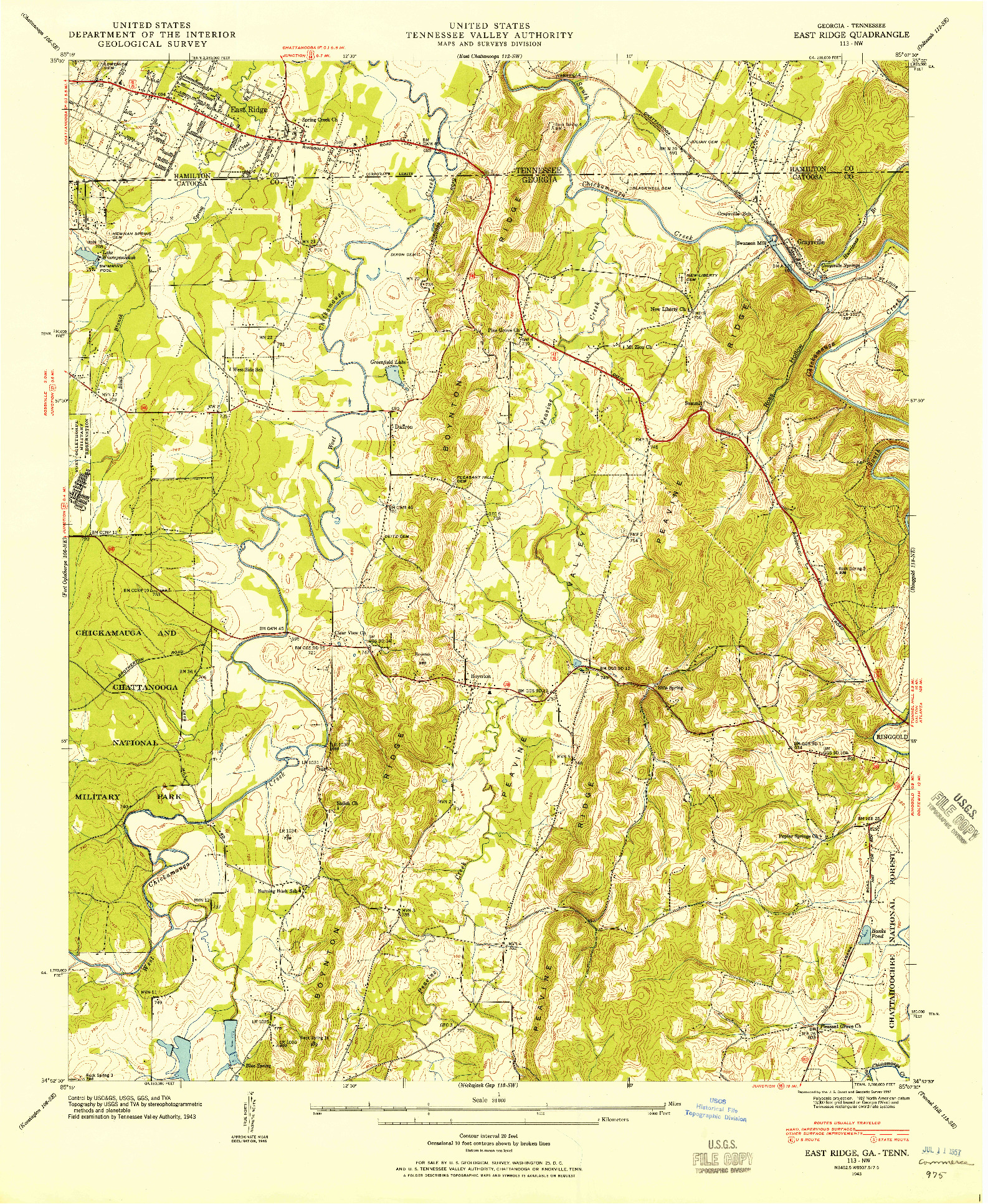 USGS 1:24000-SCALE QUADRANGLE FOR EAST RIDGE, GA 1943