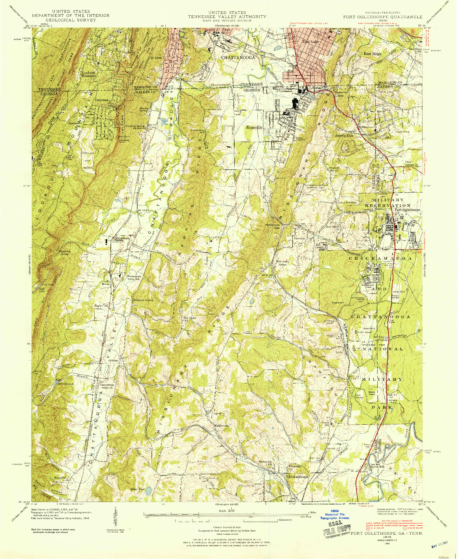 USGS 1:24000-SCALE QUADRANGLE FOR FORT OGLETHORPE, GA 1942