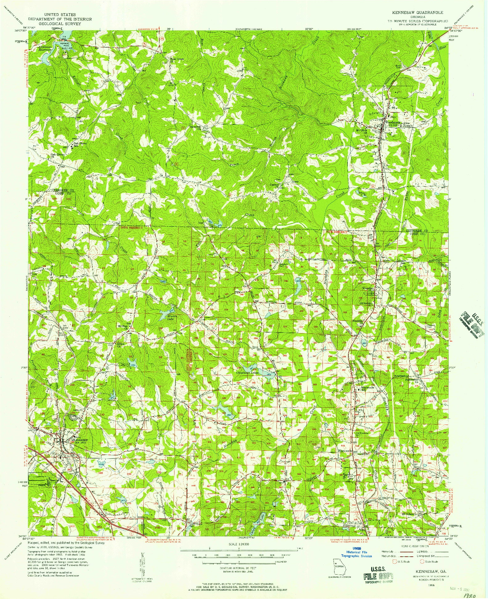 USGS 1:24000-SCALE QUADRANGLE FOR KENNESAW, GA 1956