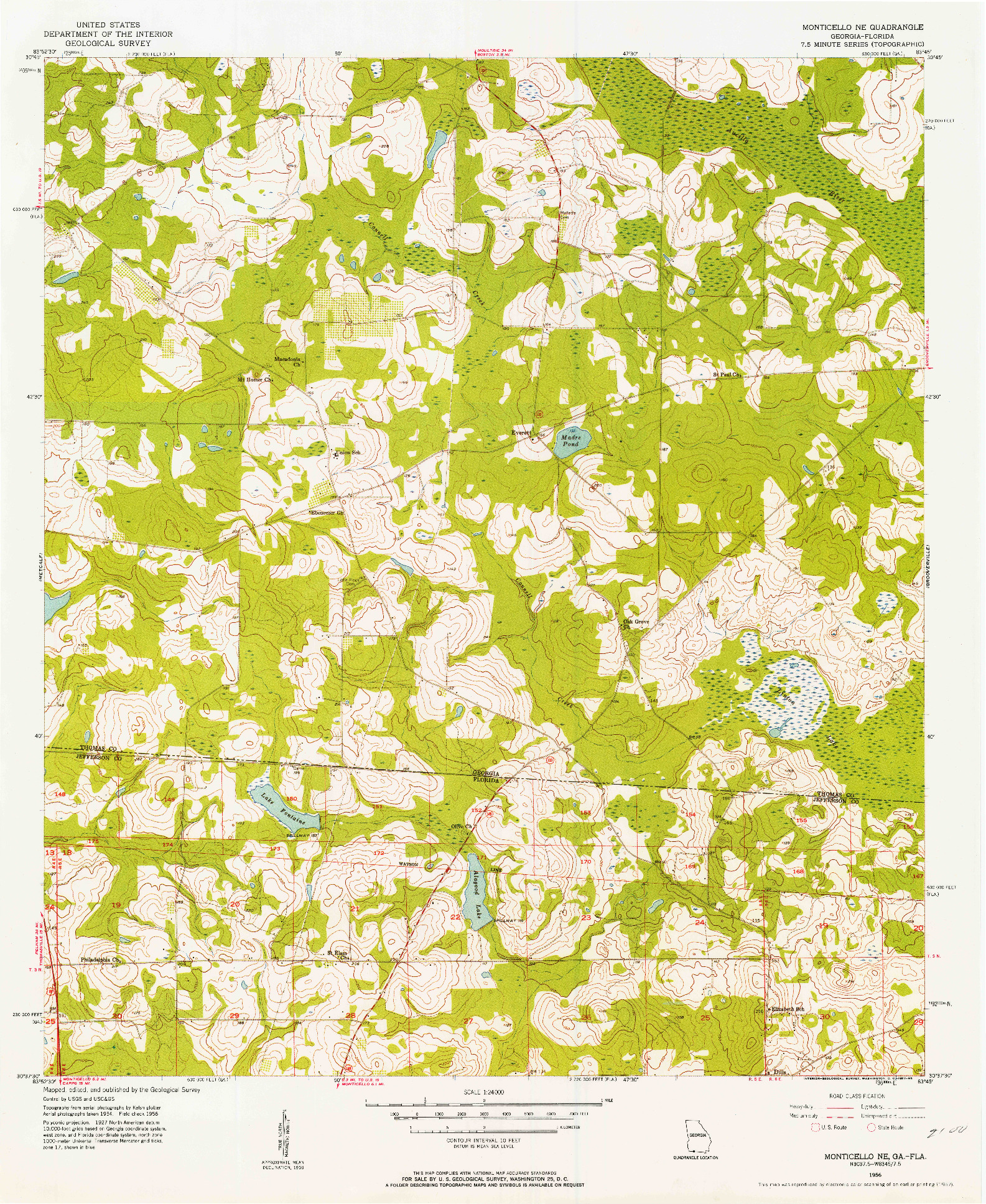 USGS 1:24000-SCALE QUADRANGLE FOR MONTICELLO NE, GA 1956