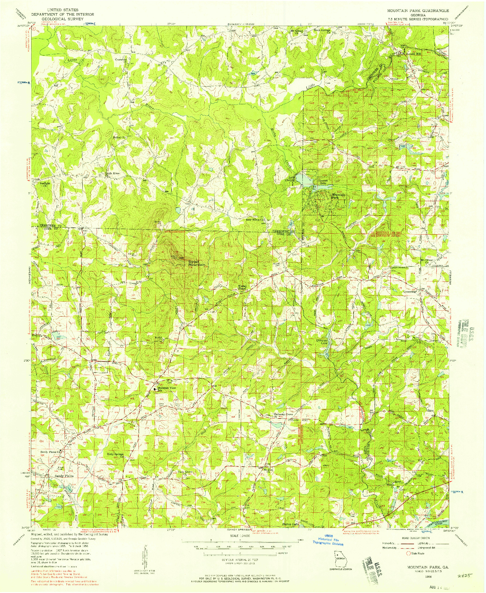 USGS 1:24000-SCALE QUADRANGLE FOR MOUNTAIN PARK, GA 1956