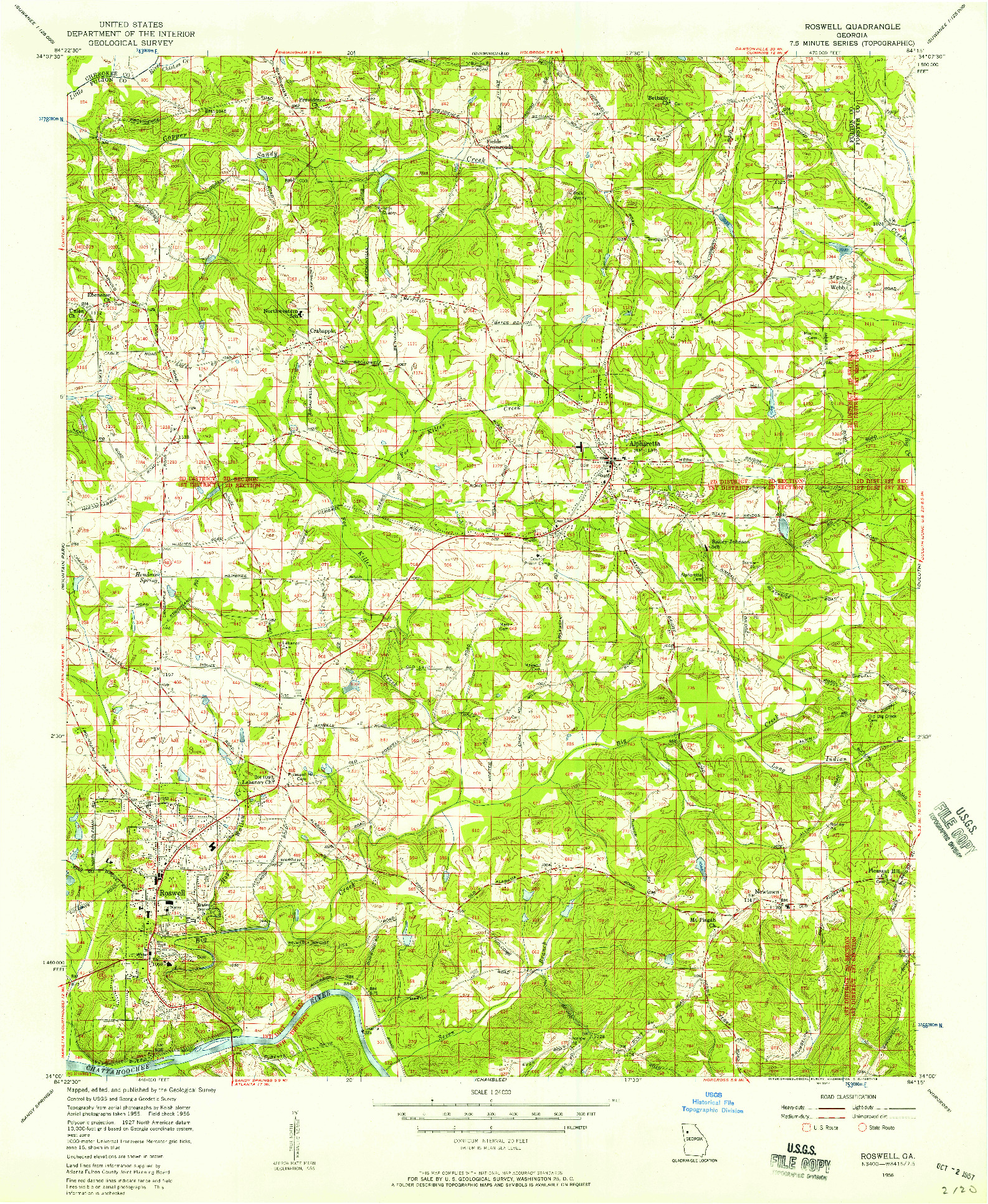 USGS 1:24000-SCALE QUADRANGLE FOR ROSWELL, GA 1956