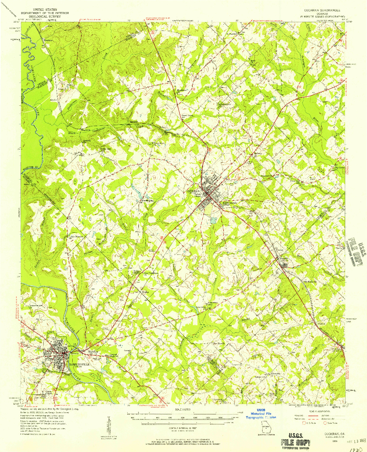 USGS 1:62500-SCALE QUADRANGLE FOR COCHRAN, GA 1956