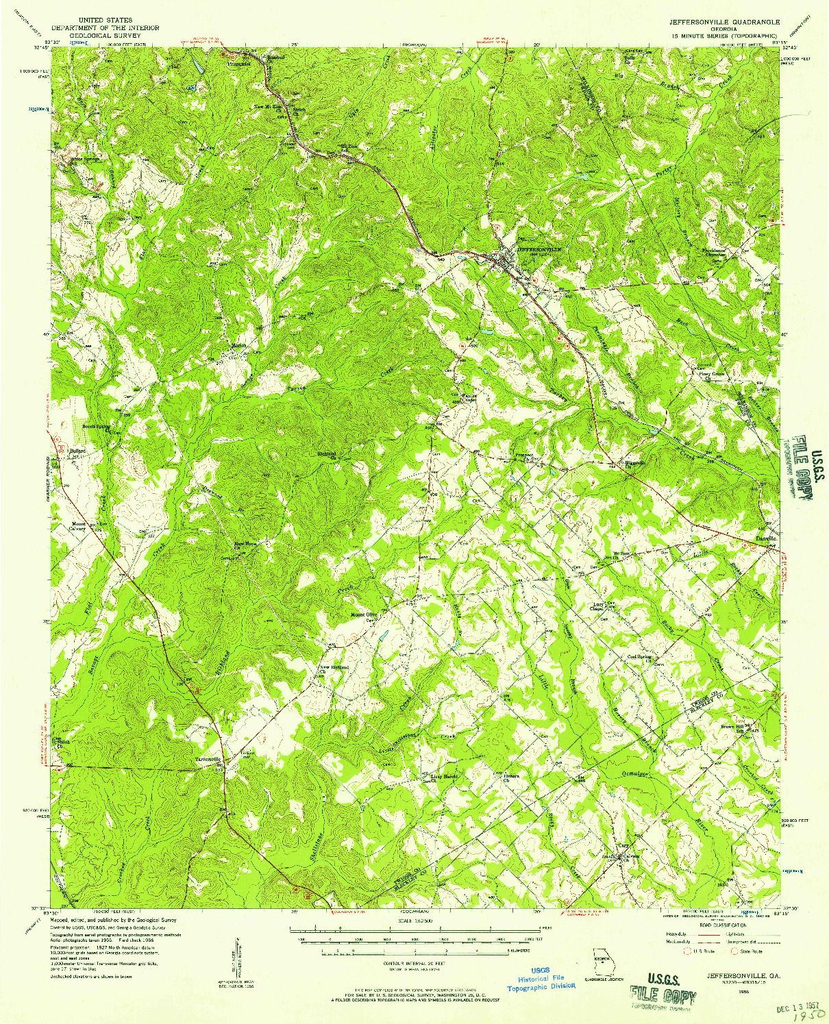 USGS 1:62500-SCALE QUADRANGLE FOR JEFFERSONVILLE, GA 1956