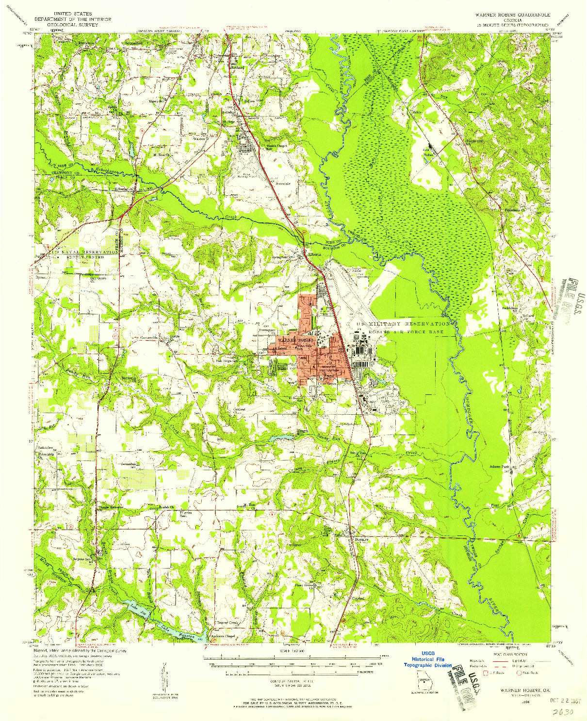 USGS 1:62500-SCALE QUADRANGLE FOR WARNER ROBINS, GA 1956
