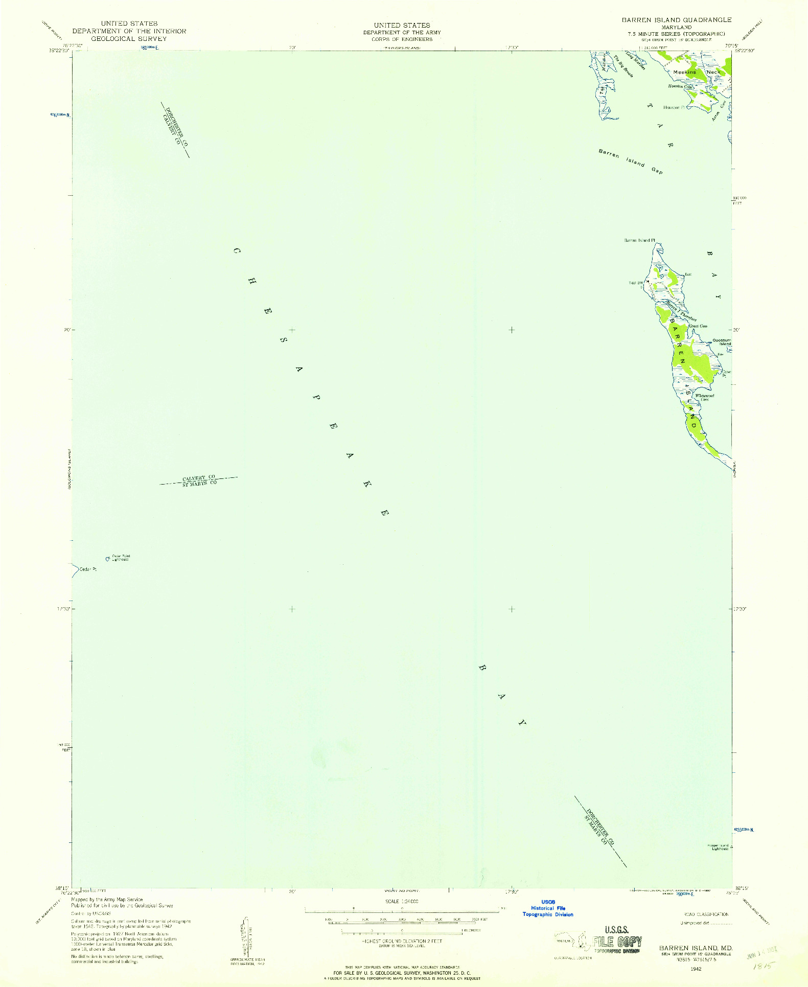 USGS 1:24000-SCALE QUADRANGLE FOR BARREN ISLAND, MD 1942