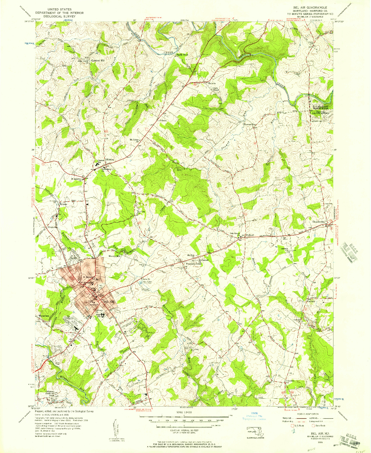 USGS 1:24000-SCALE QUADRANGLE FOR BEL AIR, MD 1956