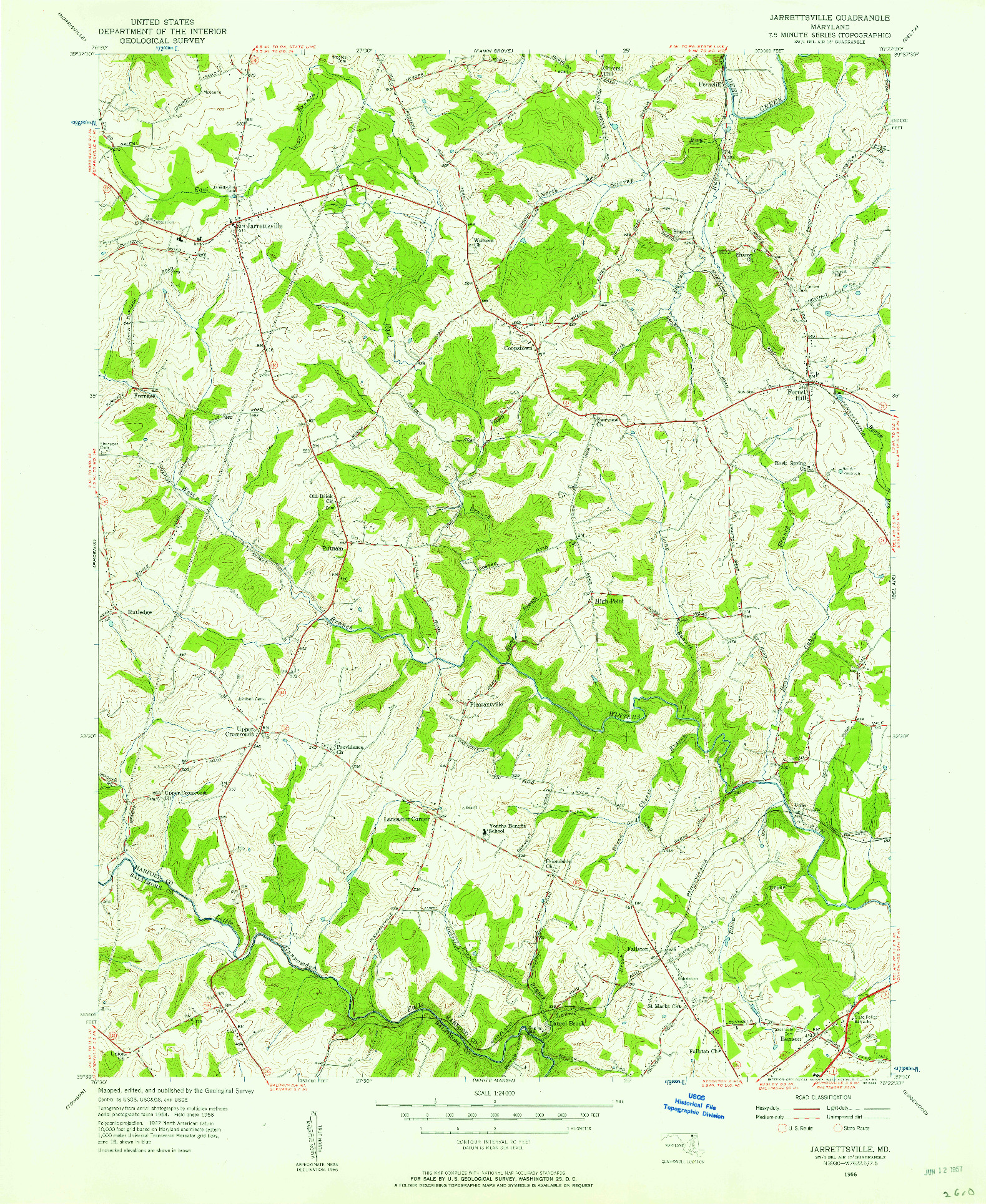 USGS 1:24000-SCALE QUADRANGLE FOR JARRETTSVILLE, MD 1956