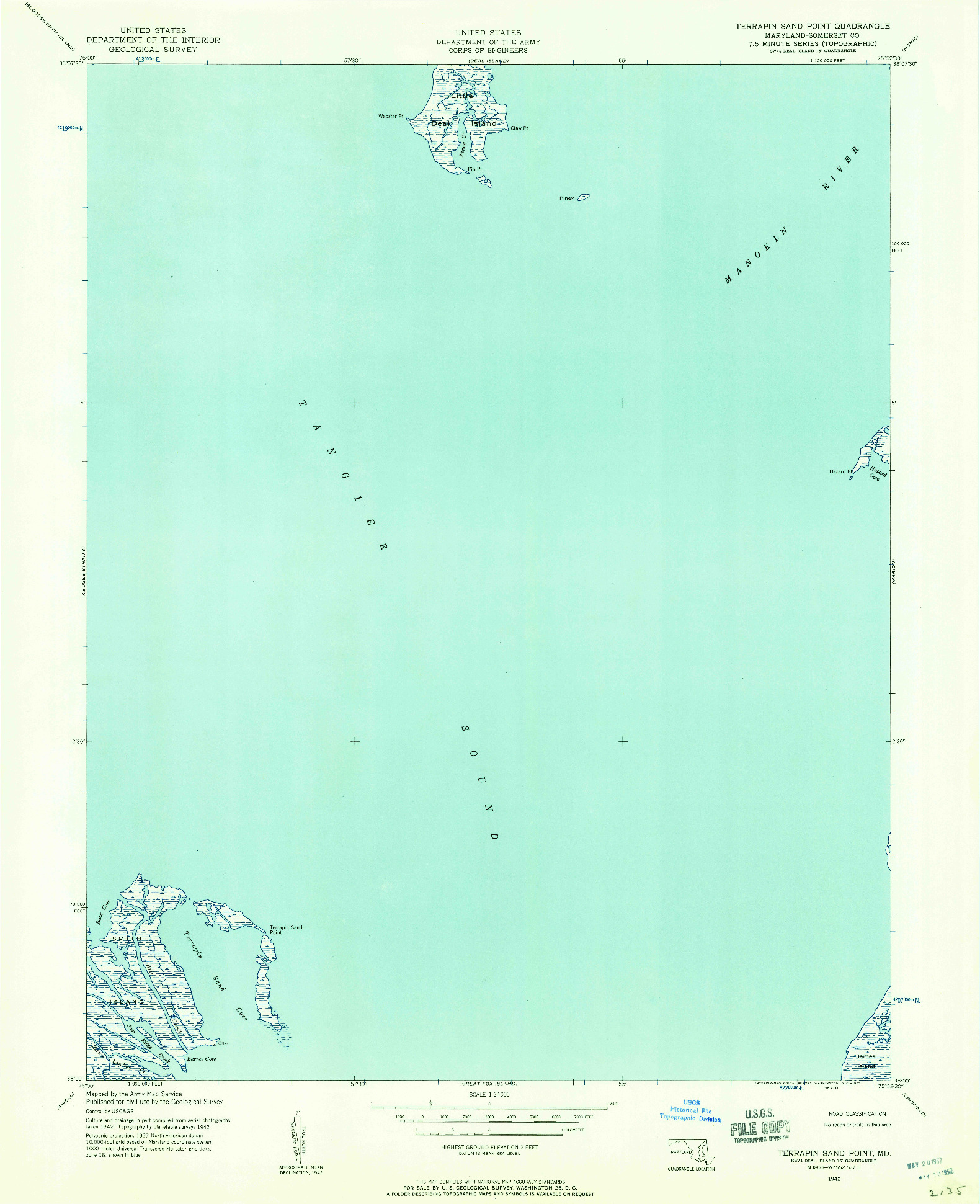 USGS 1:24000-SCALE QUADRANGLE FOR TERRAPIN SAND POINT, MD 1942