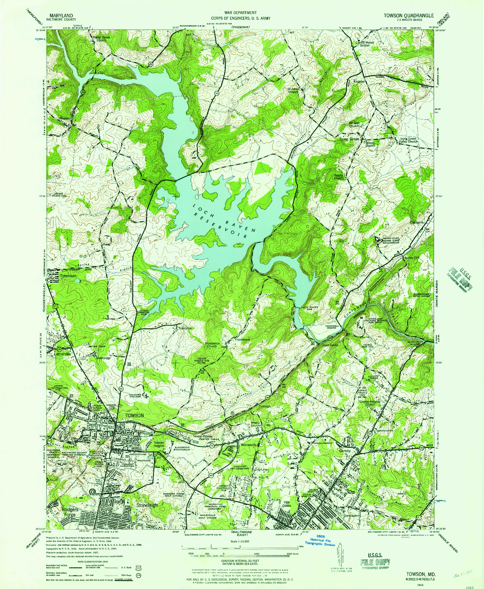 USGS 1:24000-SCALE QUADRANGLE FOR TOWSON, MD 1944