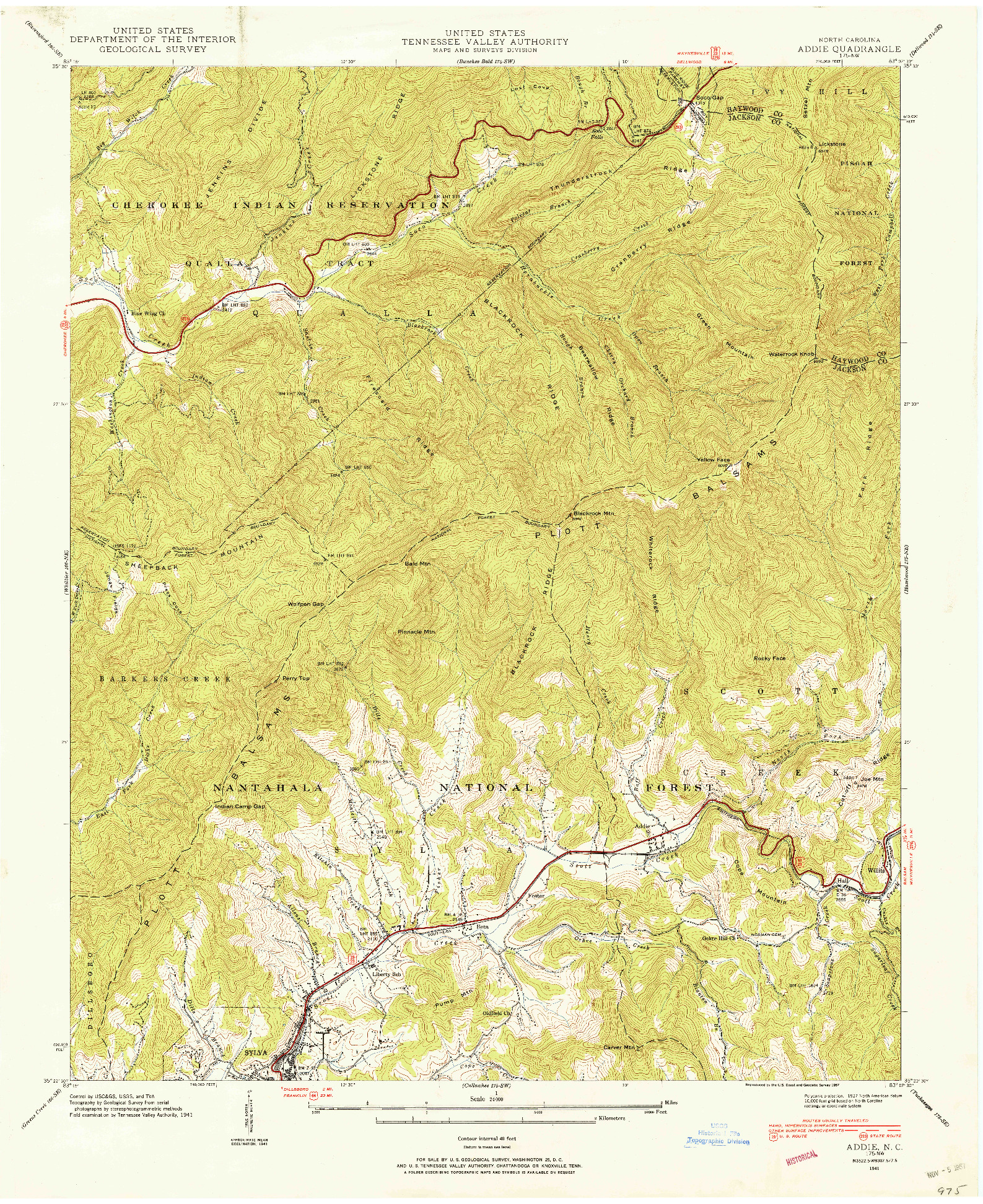 USGS 1:24000-SCALE QUADRANGLE FOR ADDIE, NC 1941