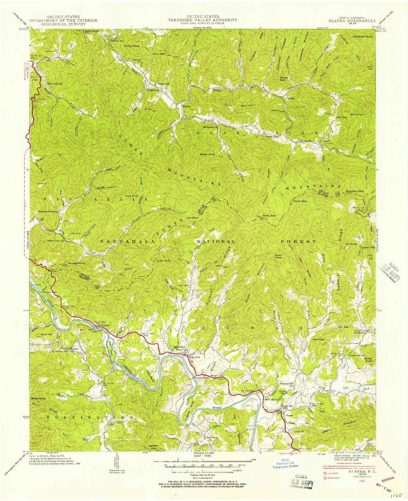 USGS 1:24000-SCALE QUADRANGLE FOR ALARKA, NC 1940