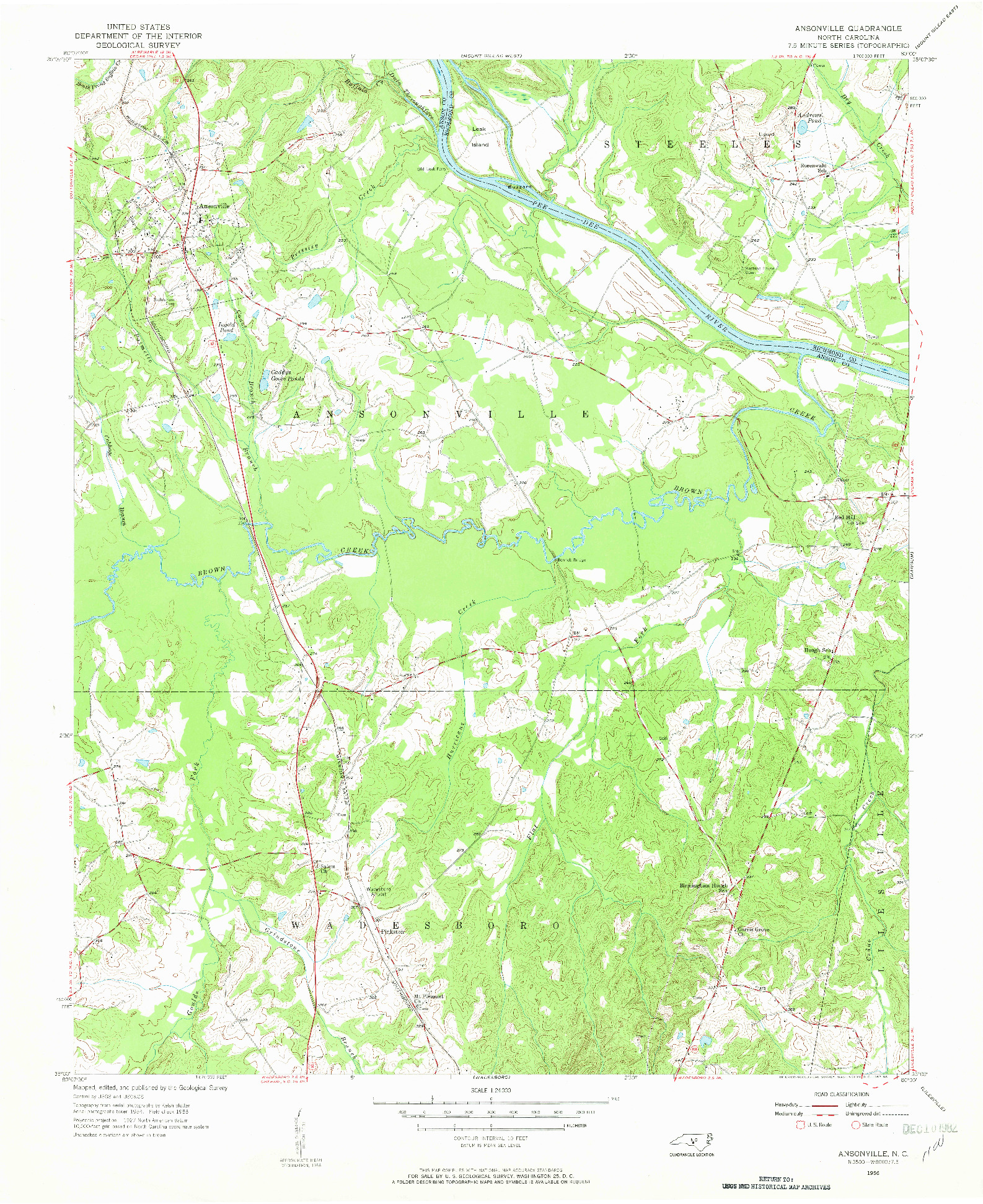 USGS 1:24000-SCALE QUADRANGLE FOR ANSONVILLE, NC 1956