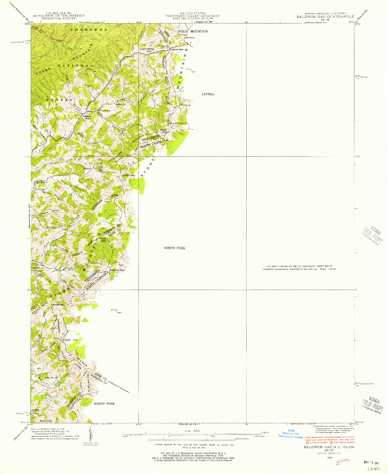 USGS 1:24000-SCALE QUADRANGLE FOR BALDWIN GAP, NC 1938