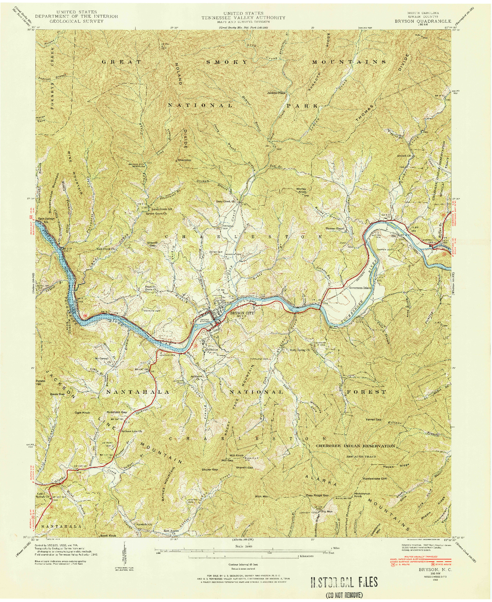 USGS 1:24000-SCALE QUADRANGLE FOR BRYSON, NC 1940