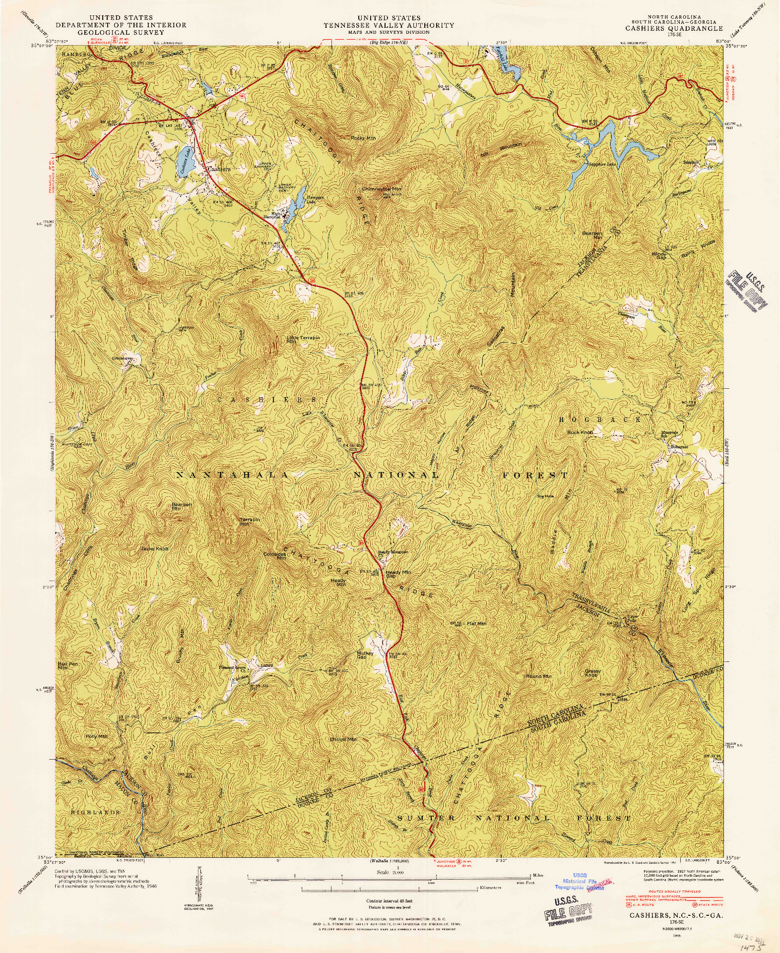 USGS 1:24000-SCALE QUADRANGLE FOR CASHIERS, NC 1946