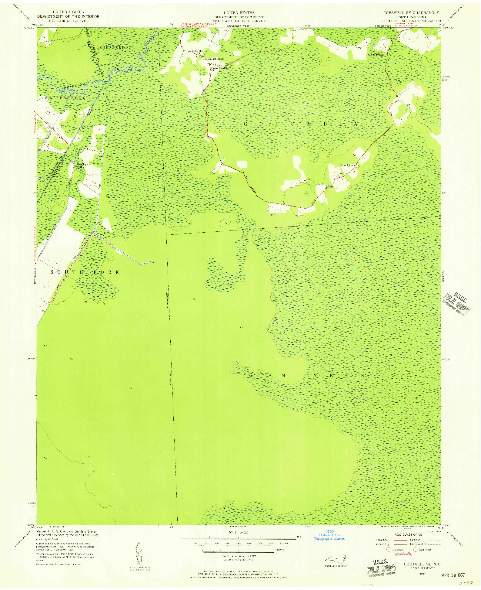 USGS 1:24000-SCALE QUADRANGLE FOR CRESWELL SE, NC 1954