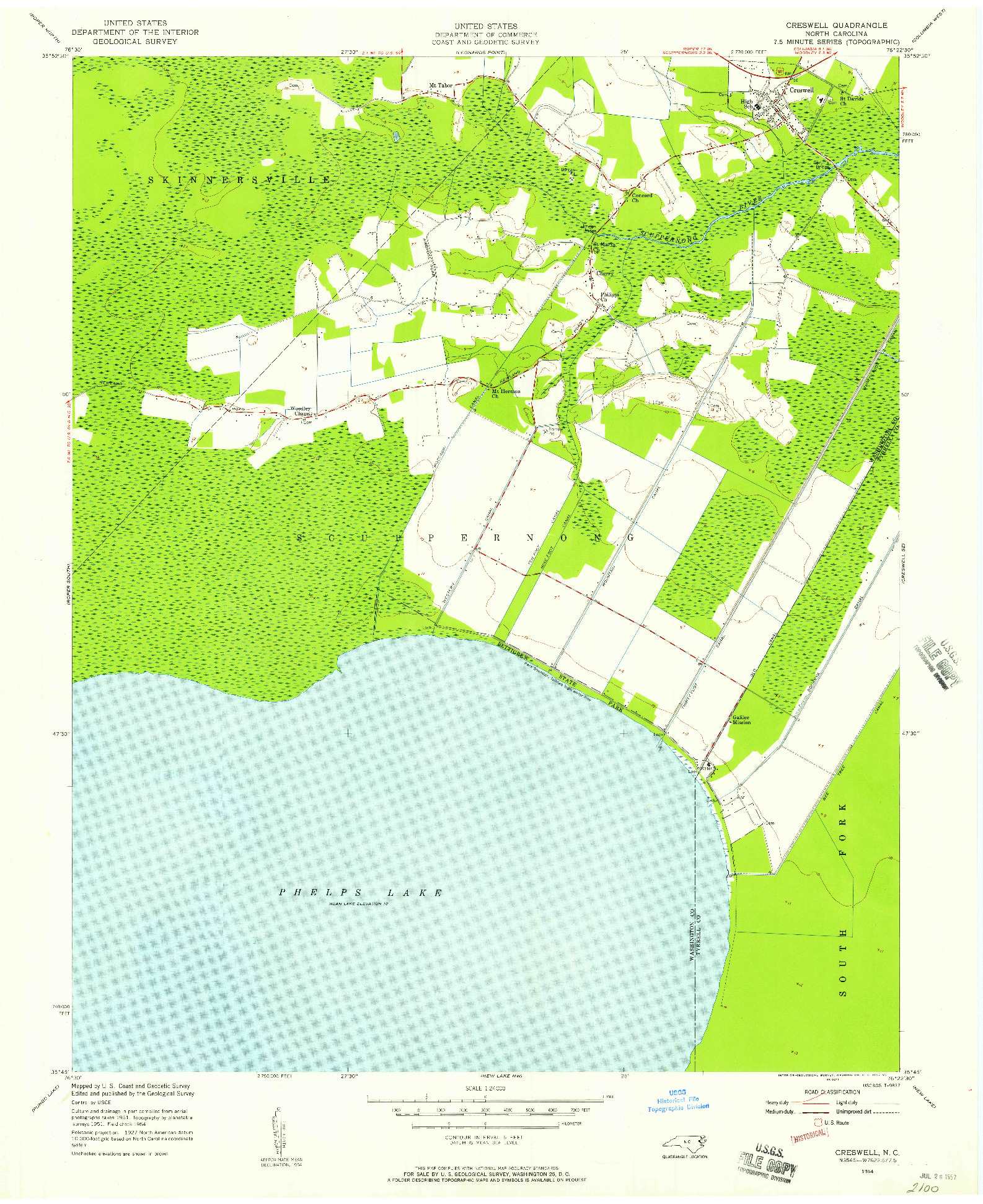 USGS 1:24000-SCALE QUADRANGLE FOR CRESWELL, NC 1954