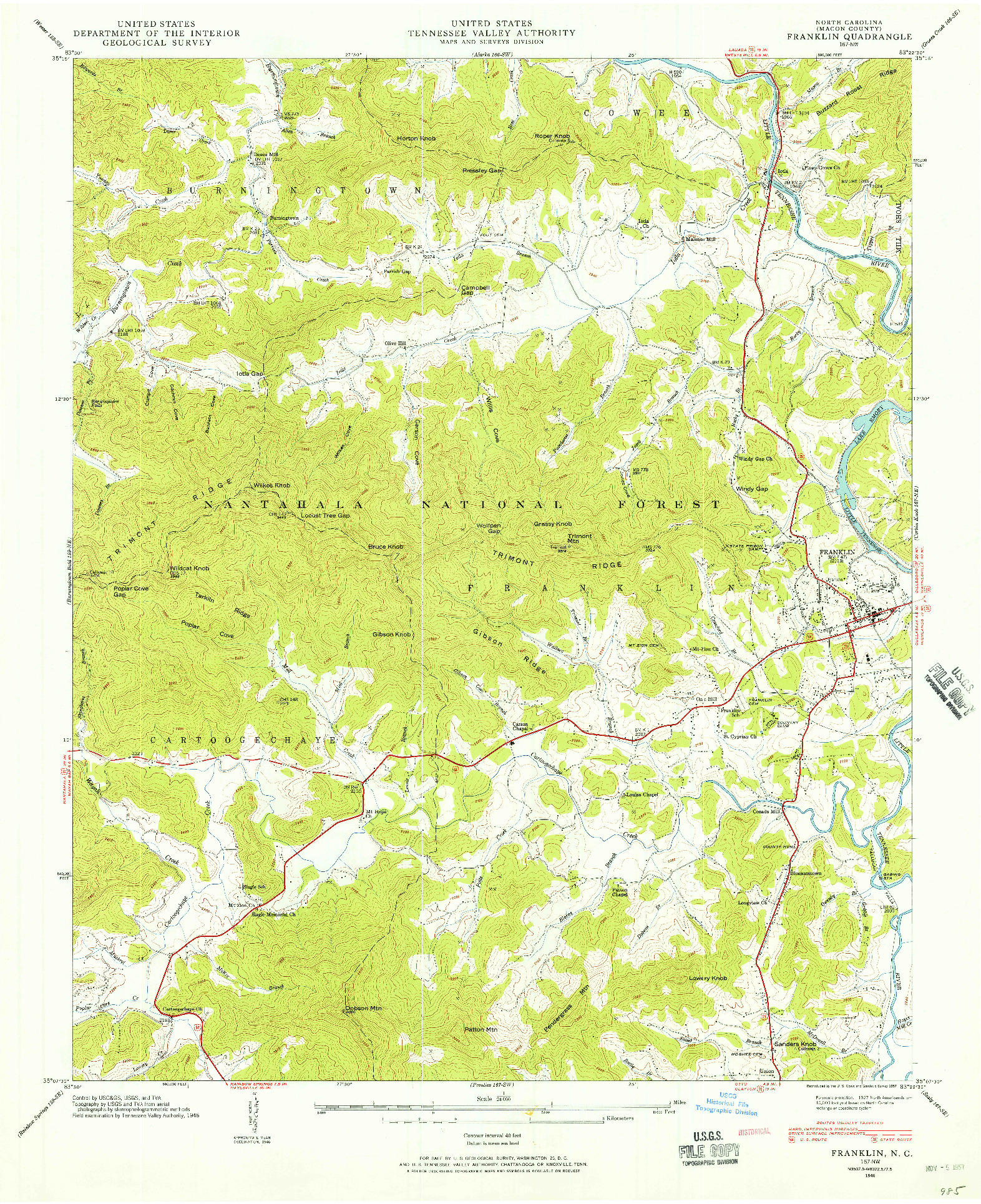 USGS 1:24000-SCALE QUADRANGLE FOR FRANKLIN, NC 1946