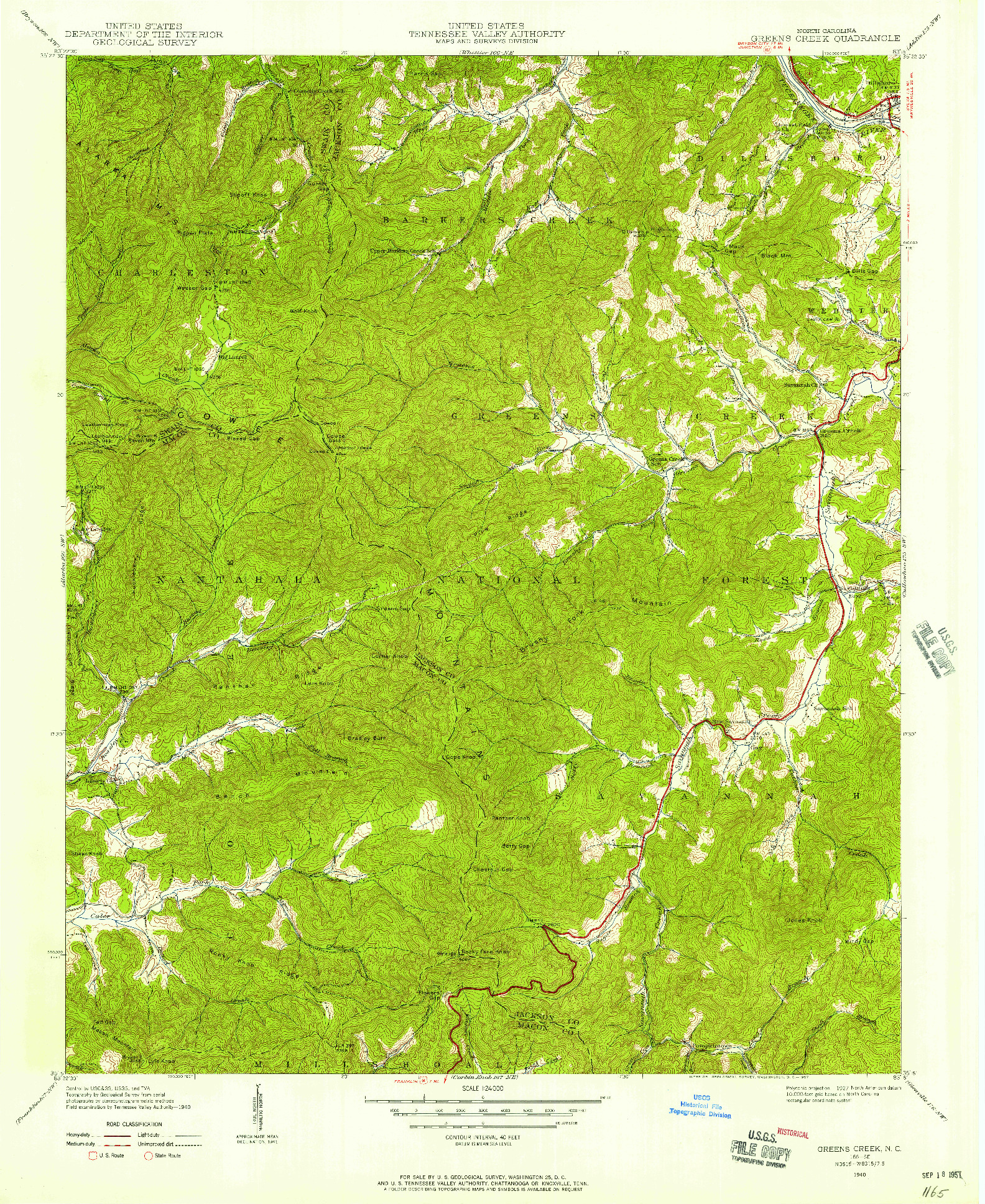 USGS 1:24000-SCALE QUADRANGLE FOR GREENS CREEK, NC 1940