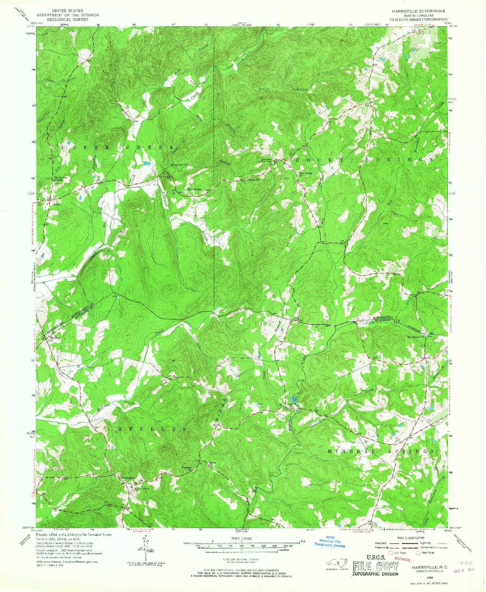 USGS 1:24000-SCALE QUADRANGLE FOR HARRISVILLE, NC 1956