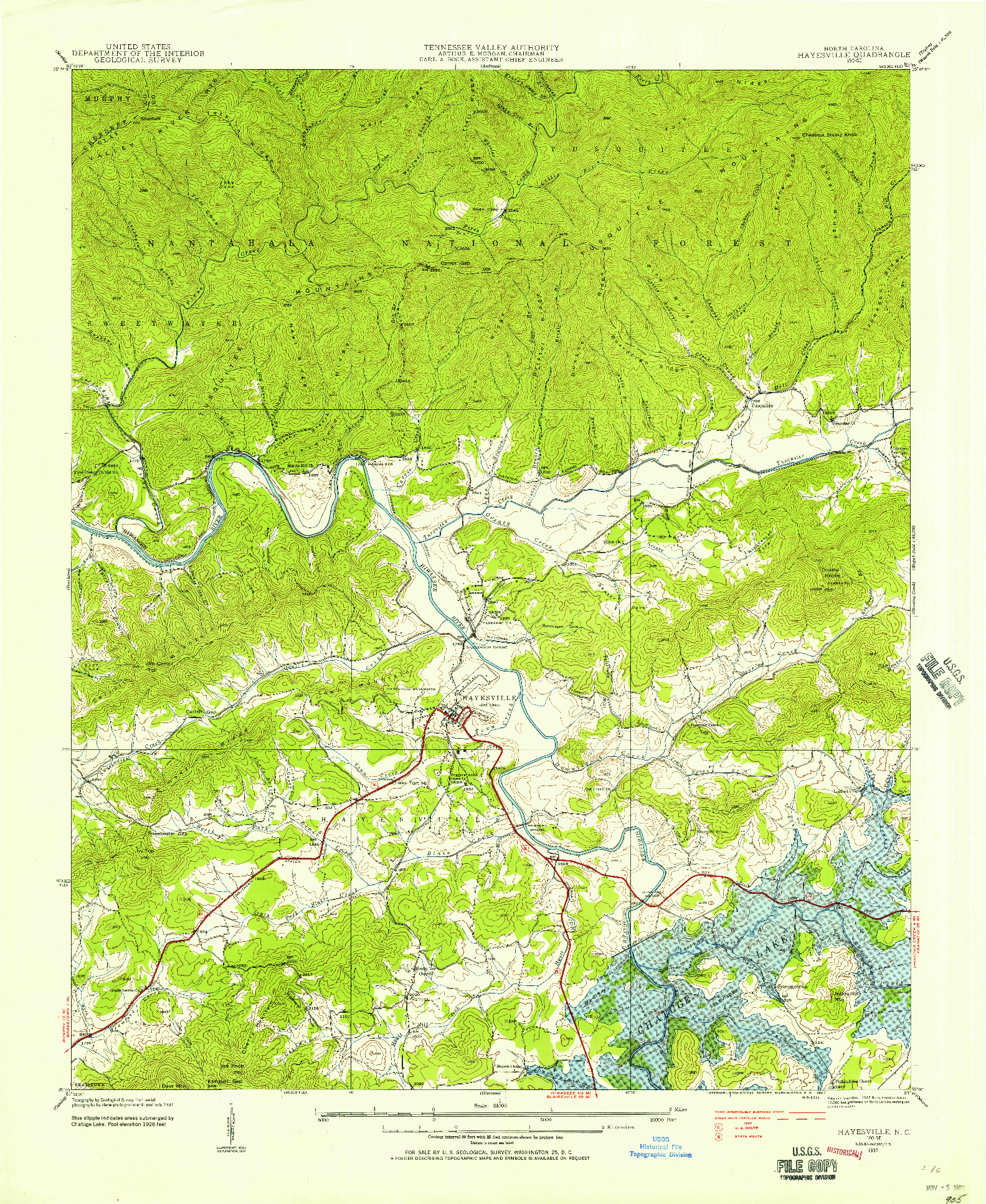 USGS 1:24000-SCALE QUADRANGLE FOR HAYESVILLE, NC 1937