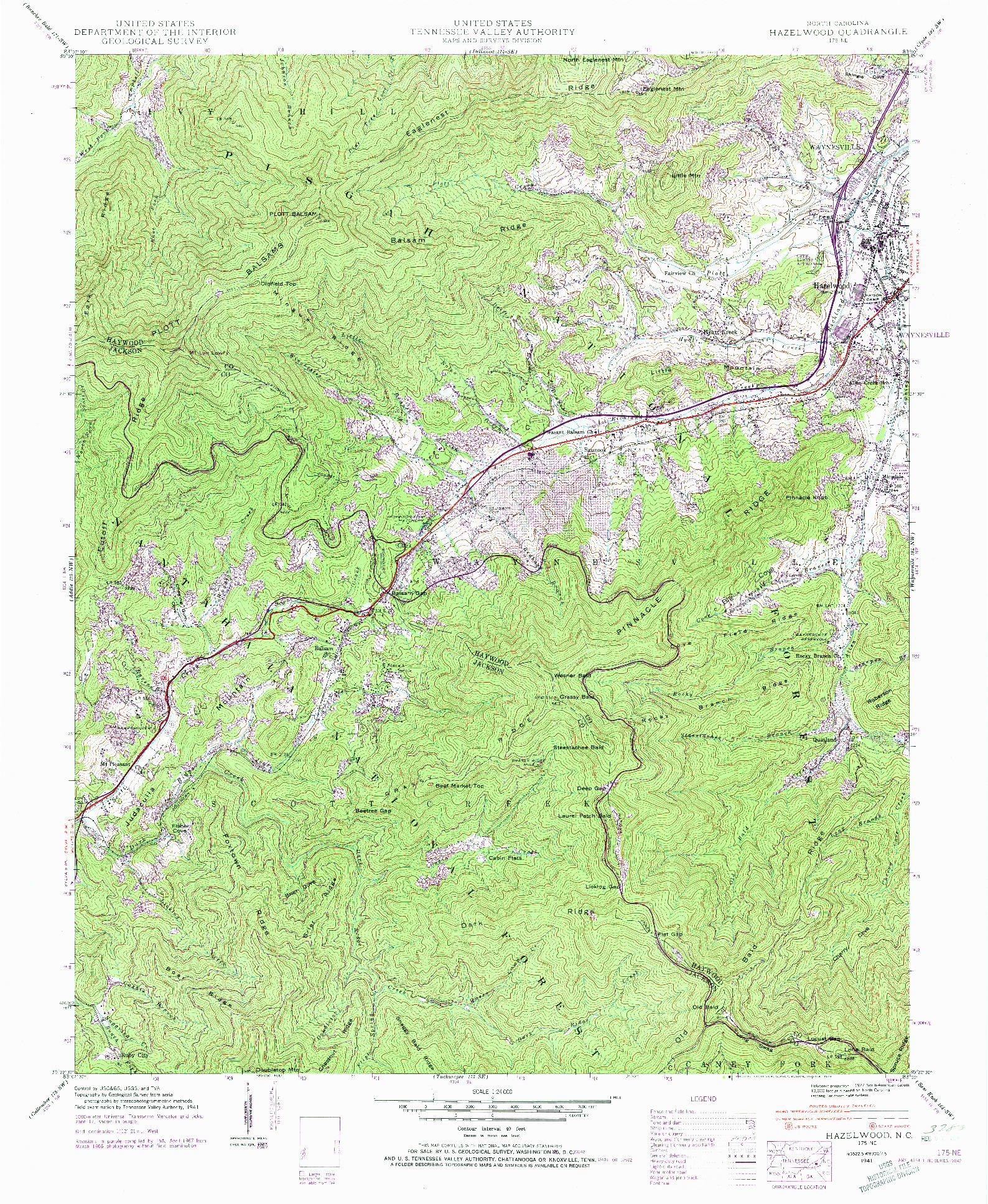 USGS 1:24000-SCALE QUADRANGLE FOR HAZELWOOD, NC 1941