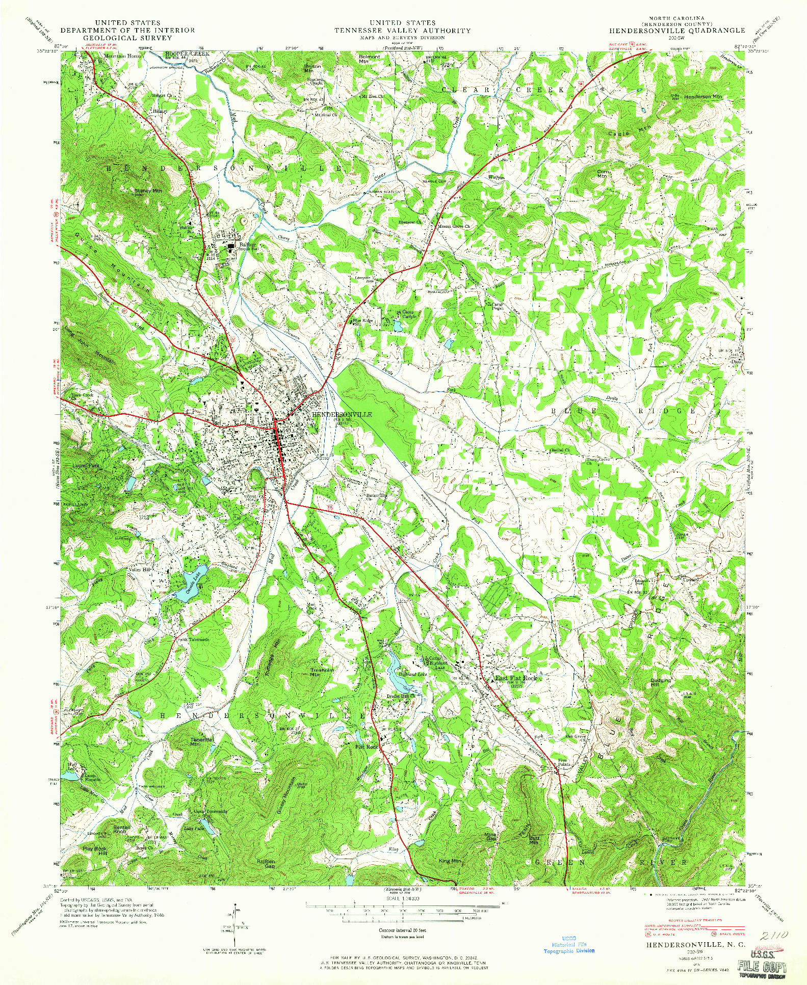 USGS 1:24000-SCALE QUADRANGLE FOR HENDERSONVILLE, NC 1946