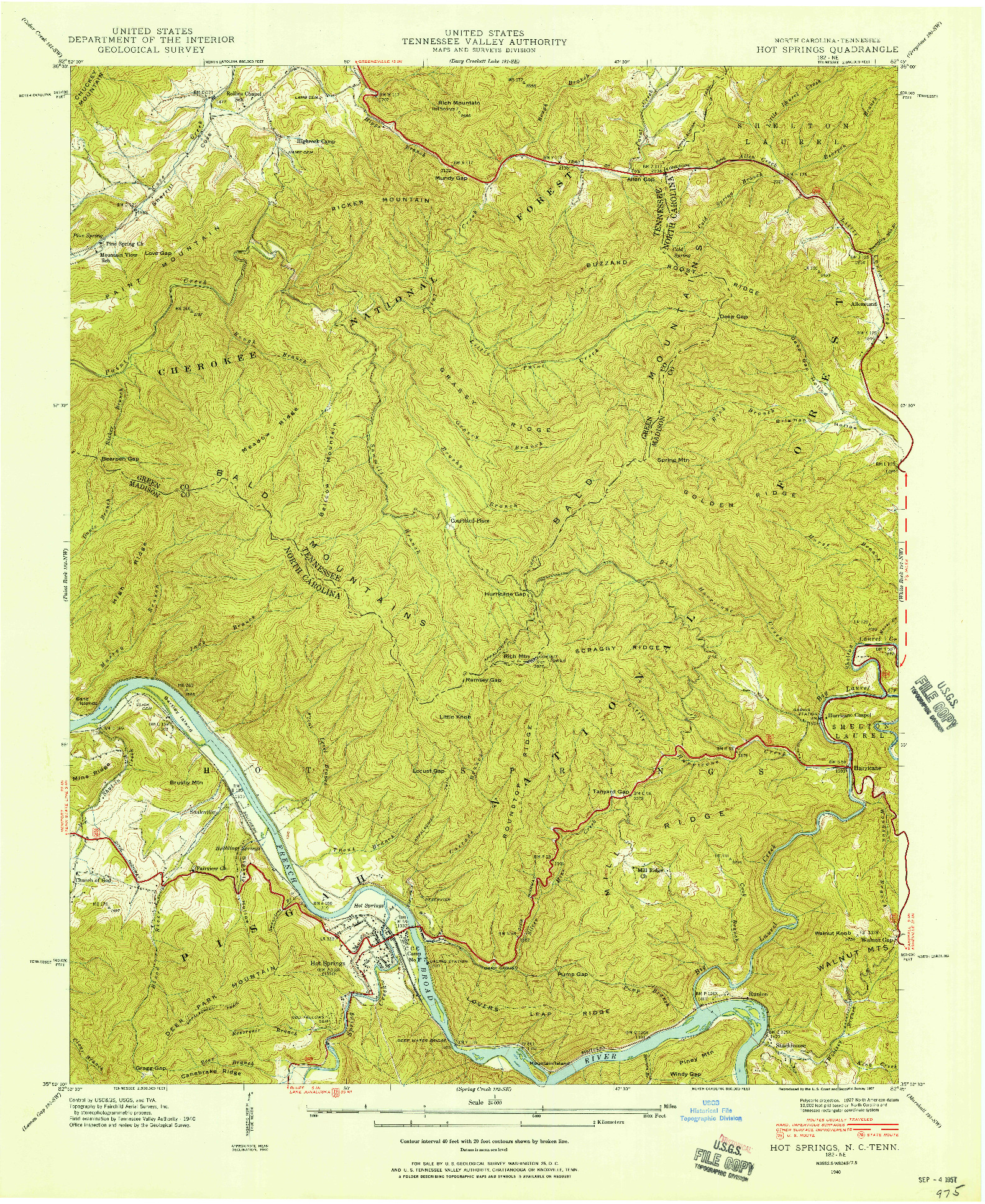 USGS 1:24000-SCALE QUADRANGLE FOR HOT SPRINGS, NC 1940