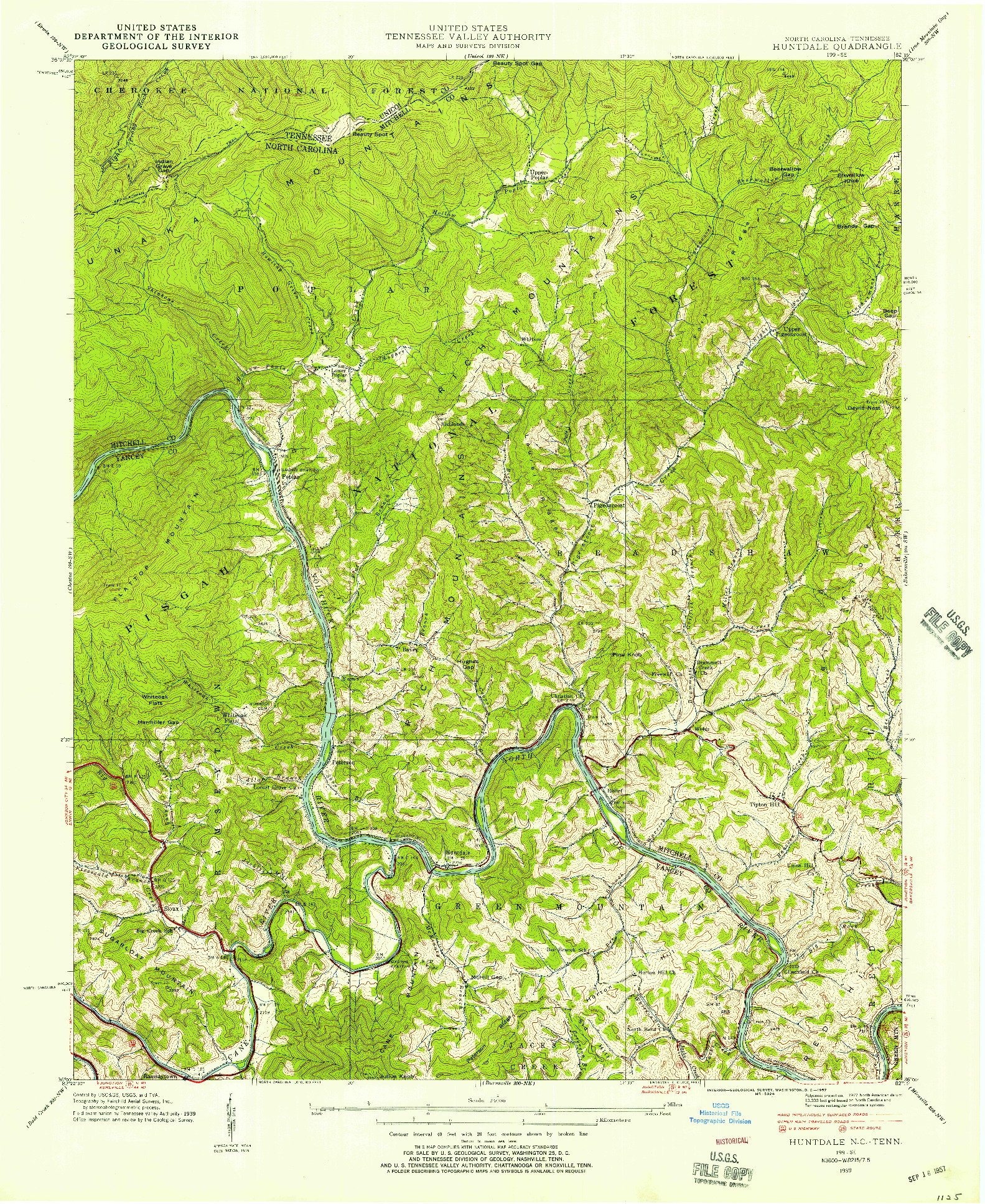 USGS 1:24000-SCALE QUADRANGLE FOR HUNTDALE, NC 1939