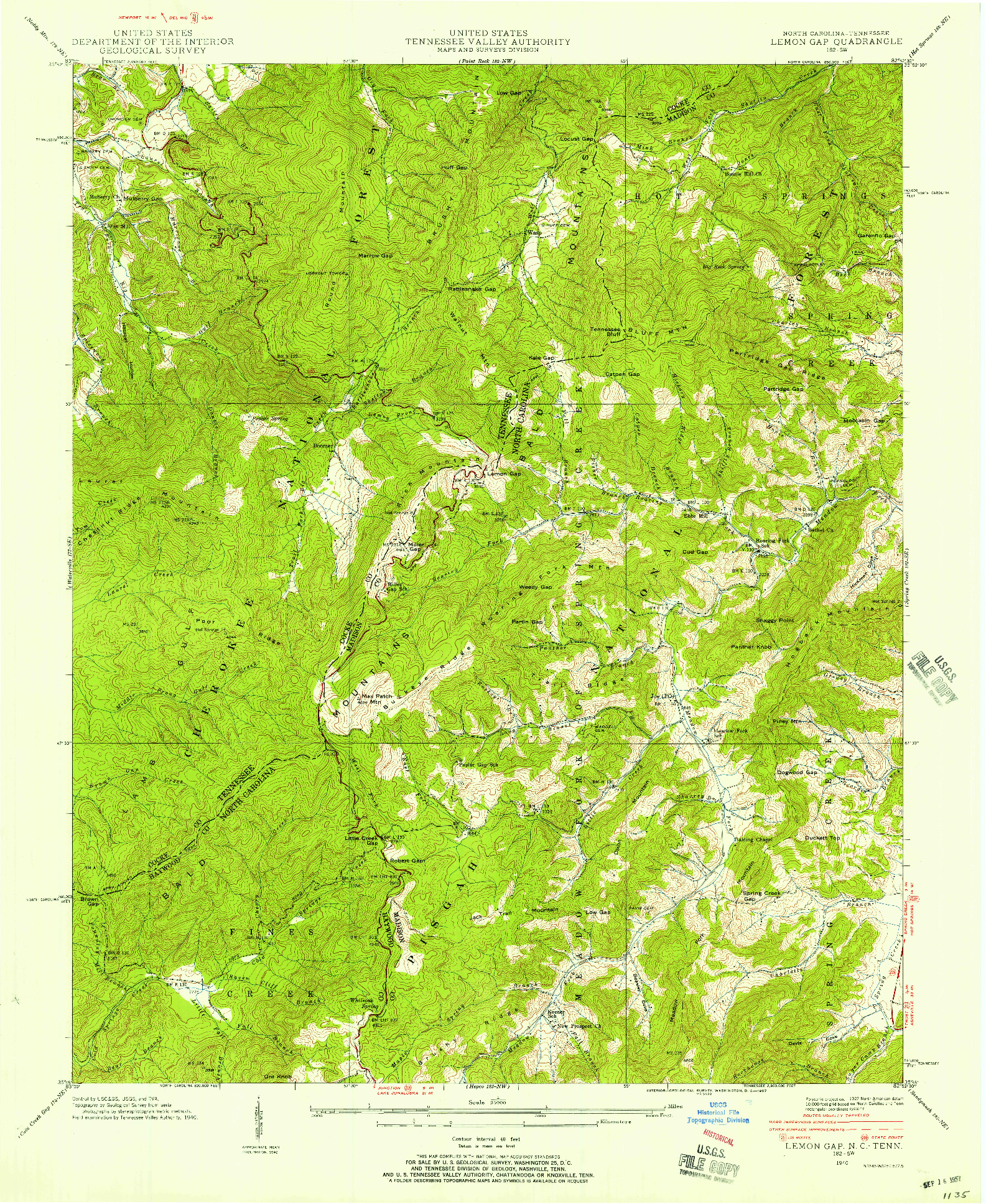 USGS 1:24000-SCALE QUADRANGLE FOR LEMON GAP, NC 1940