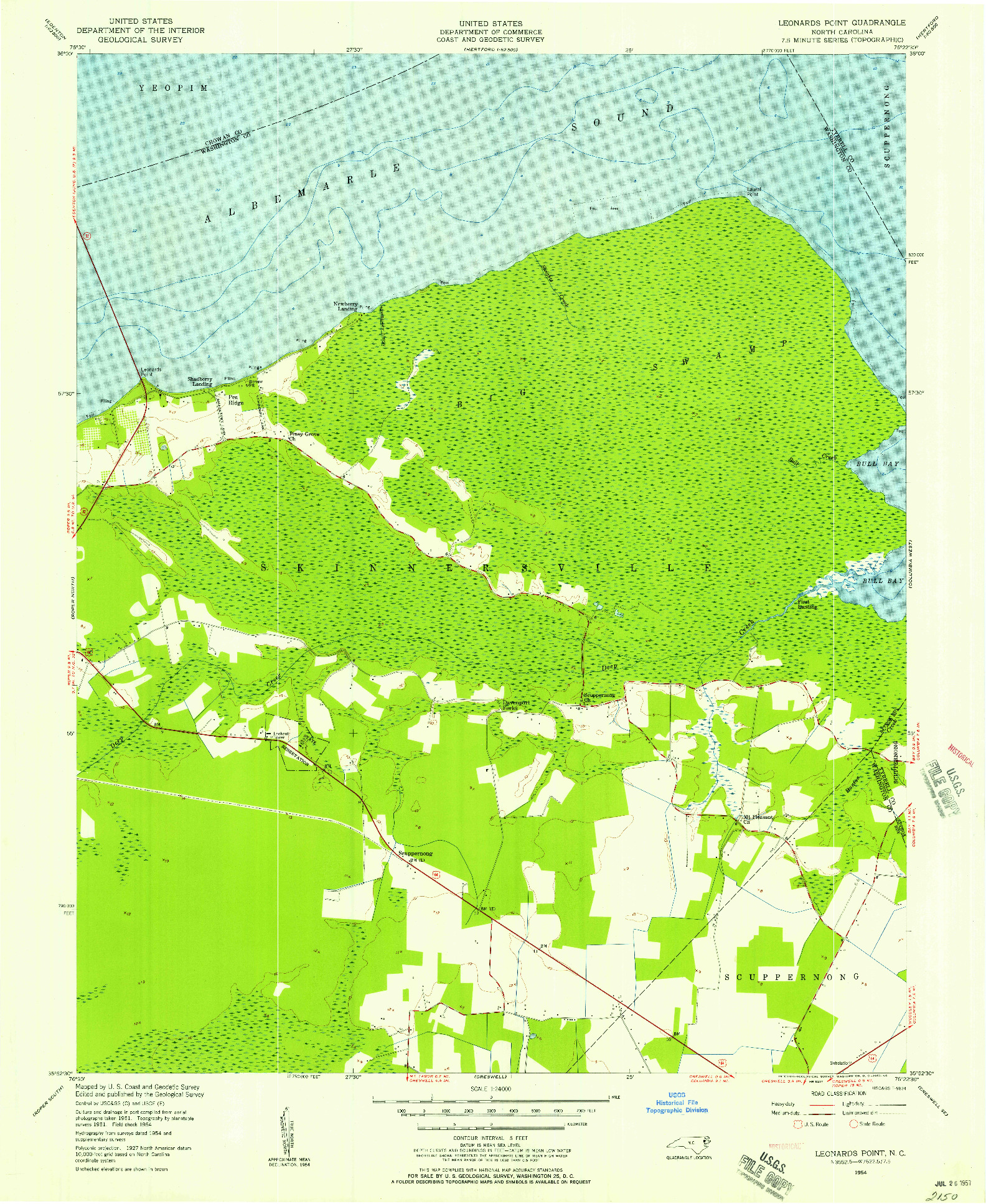 USGS 1:24000-SCALE QUADRANGLE FOR LEONARDS POINT, NC 1954