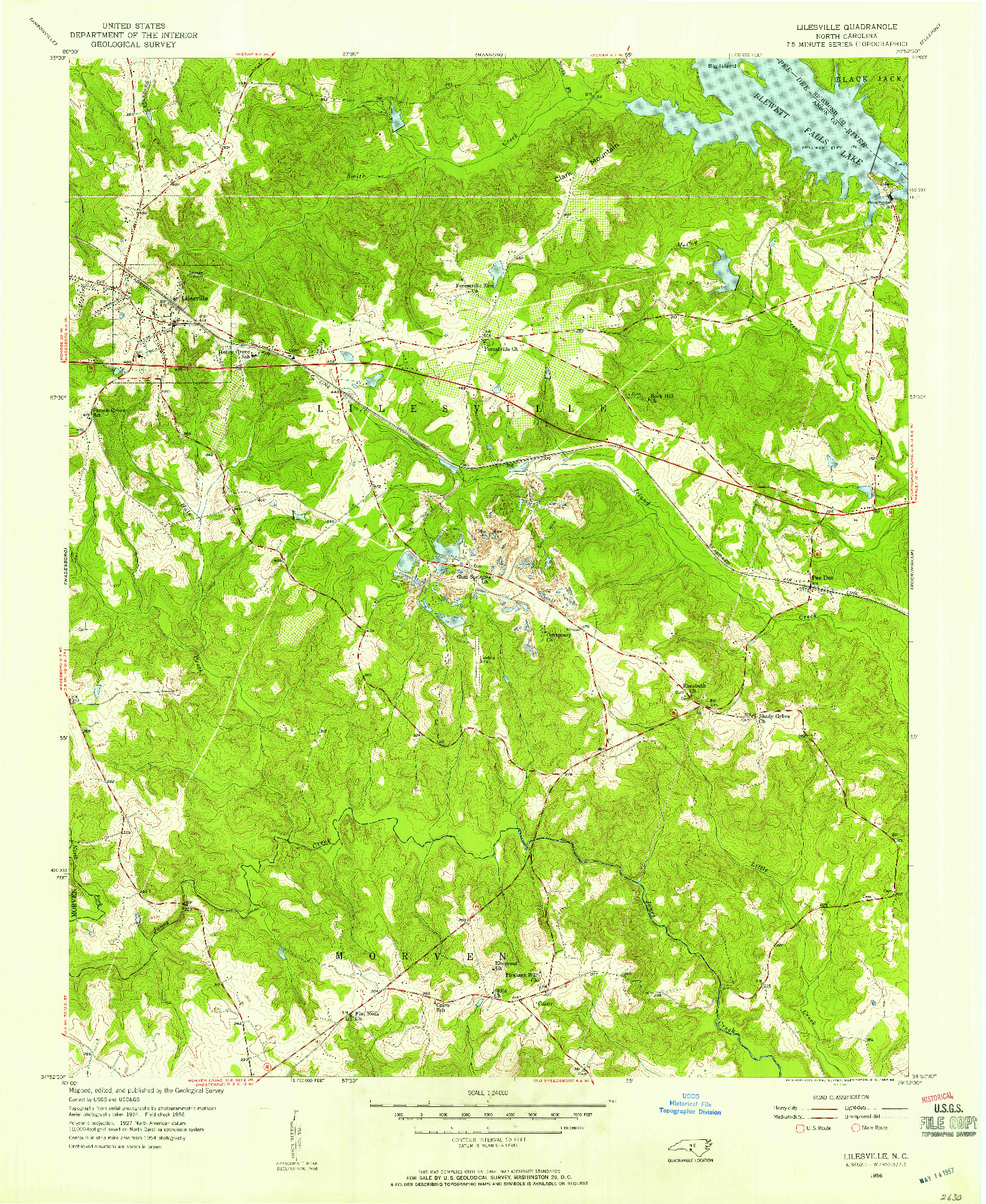 USGS 1:24000-SCALE QUADRANGLE FOR LILESVILLE, NC 1956