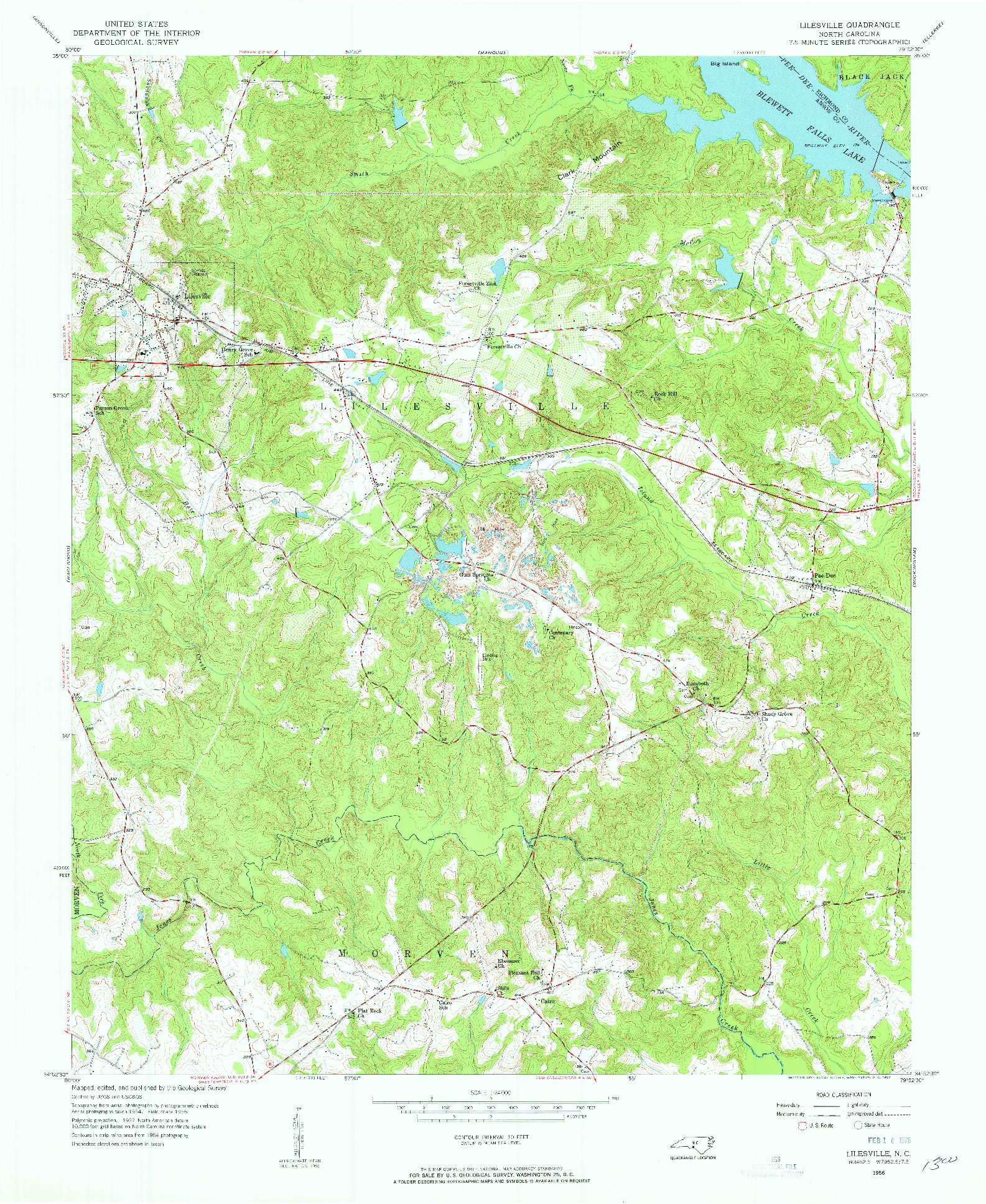 USGS 1:24000-SCALE QUADRANGLE FOR LILESVILLE, NC 1956